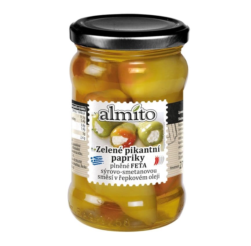 Almíto Pikantní zelené papriky plněné sýrem feta 270g