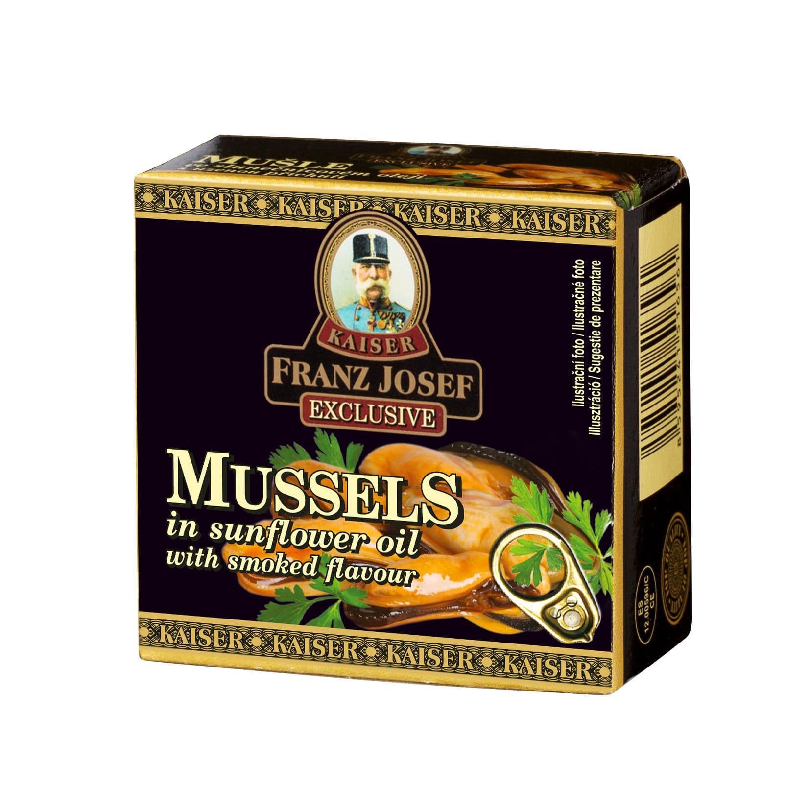 Franz Josef Kaiser Exclusive Mušle ve slunečnicovém oleji s uzenou příchutí 80 g