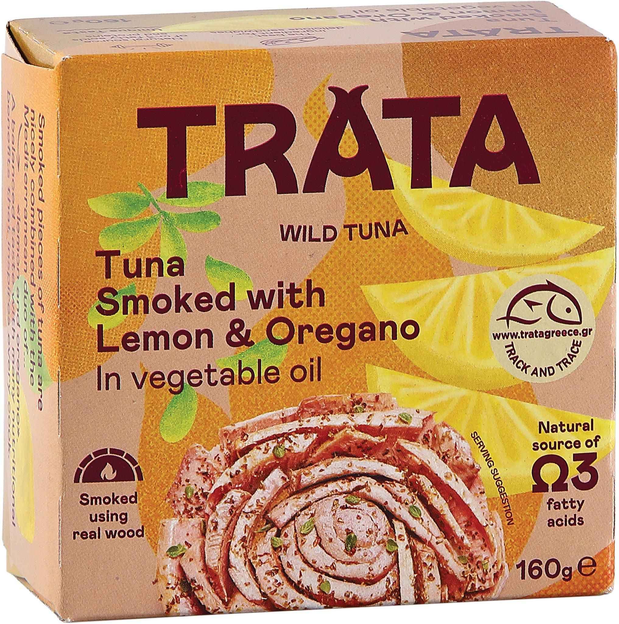 Trata Tuňák uzený v rostlinném oleji s příchutí citron-oregano 160g