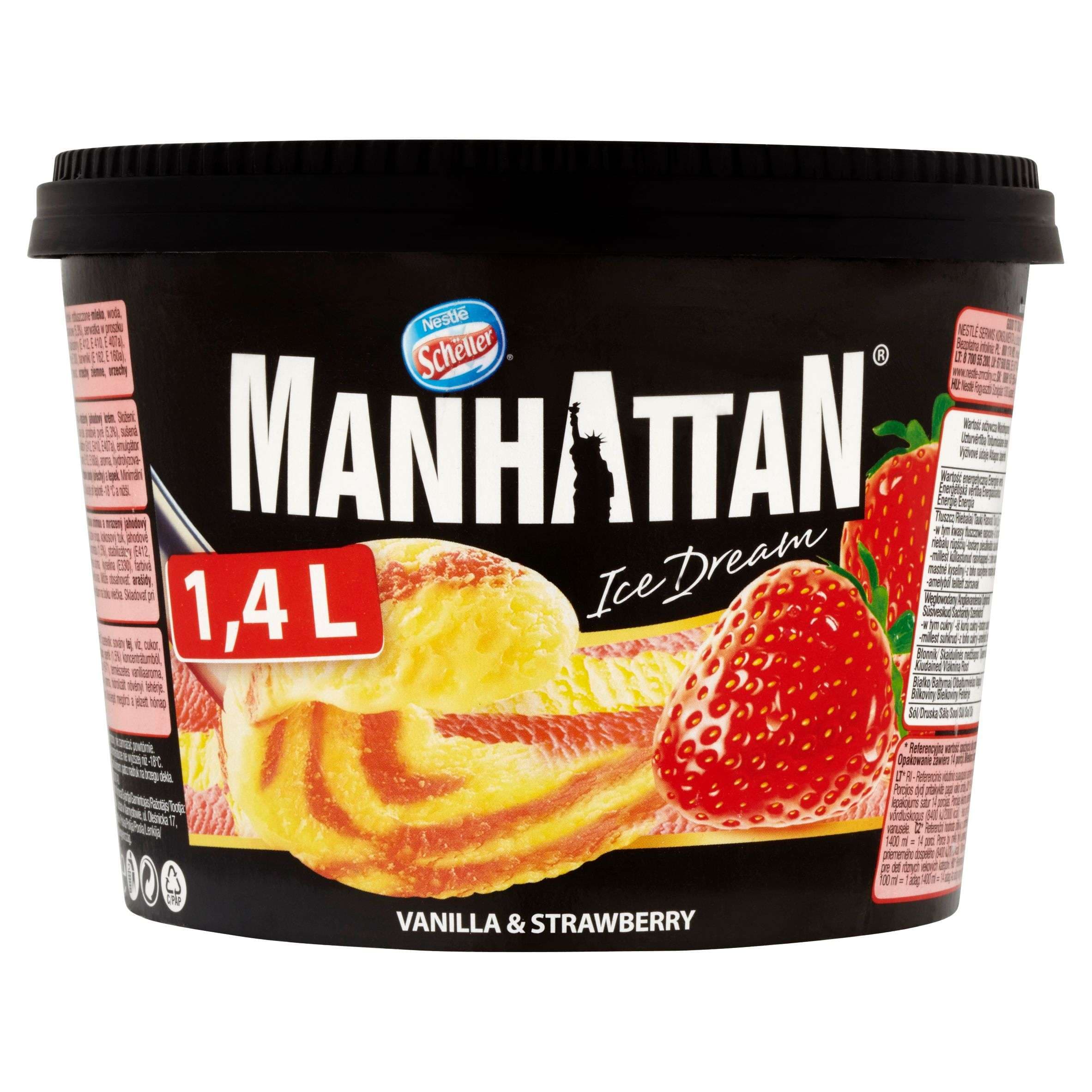 Manhattan Ice Dream mražený krém vanilkový a jahodový 1400 ml