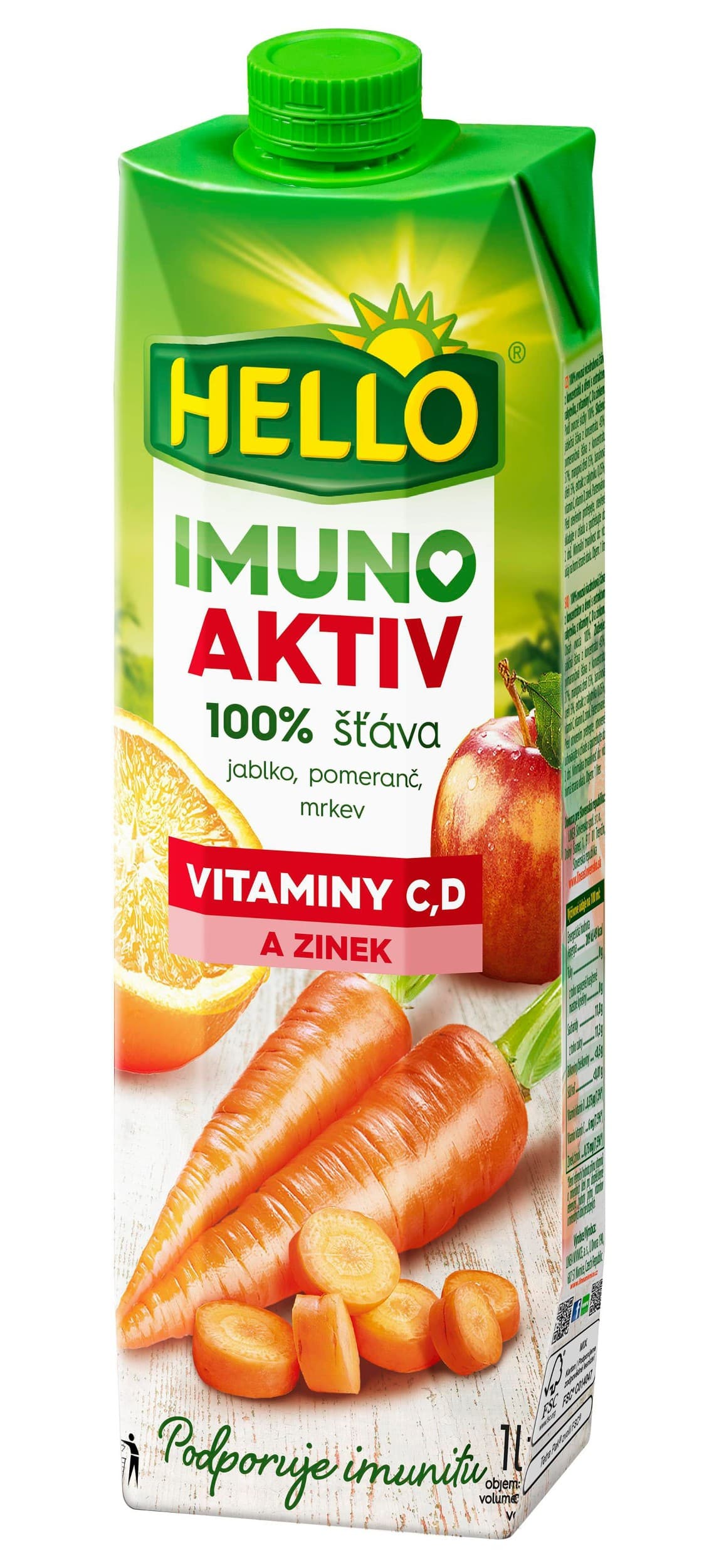 Hello 100% Imuno Aktiv mrkev, jablko, pomeranč 1 l