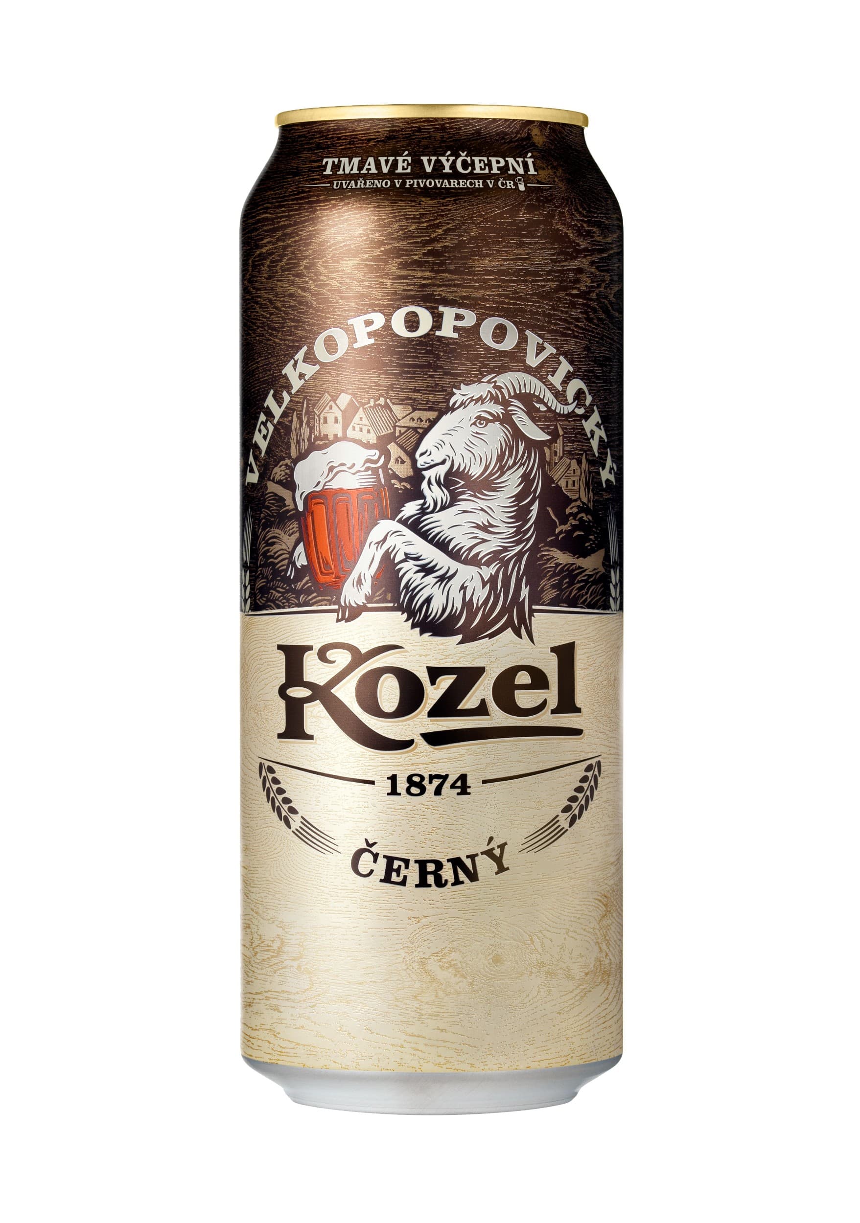 Velkopopovický Kozel Černý pivo výčepní tmavé plech 0,5 l
