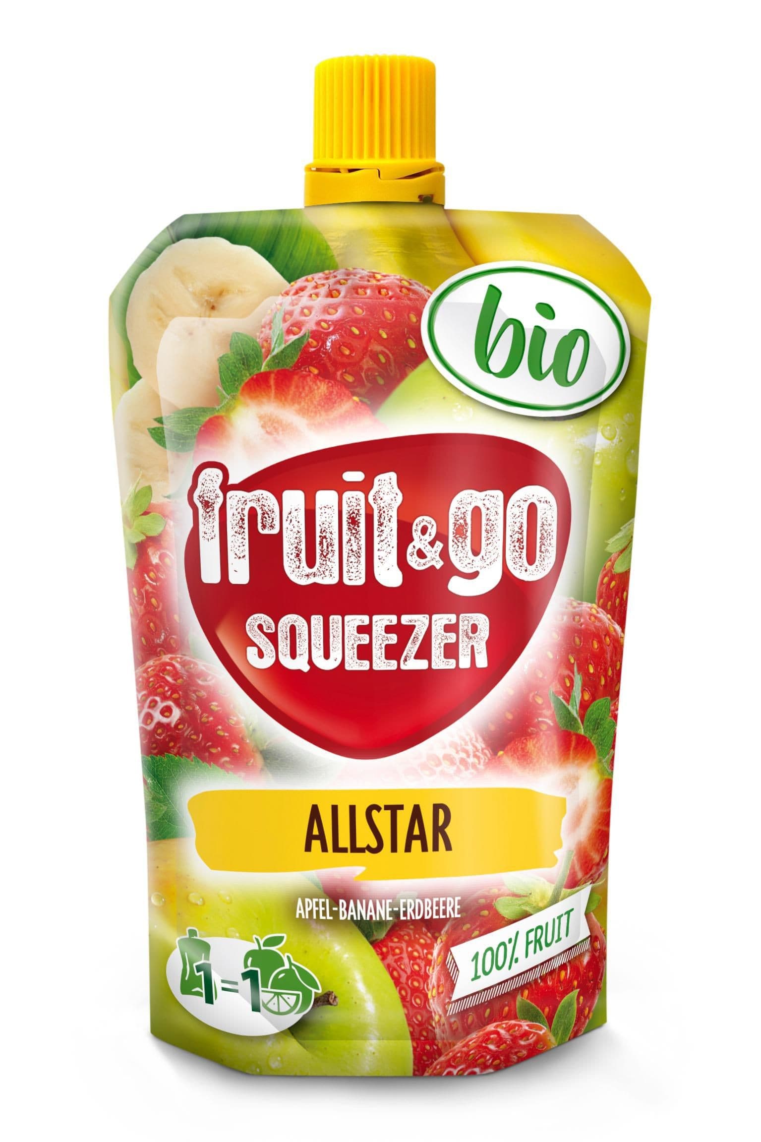 BIO fruit & go Allstar jablko-banán-jahoda 100g