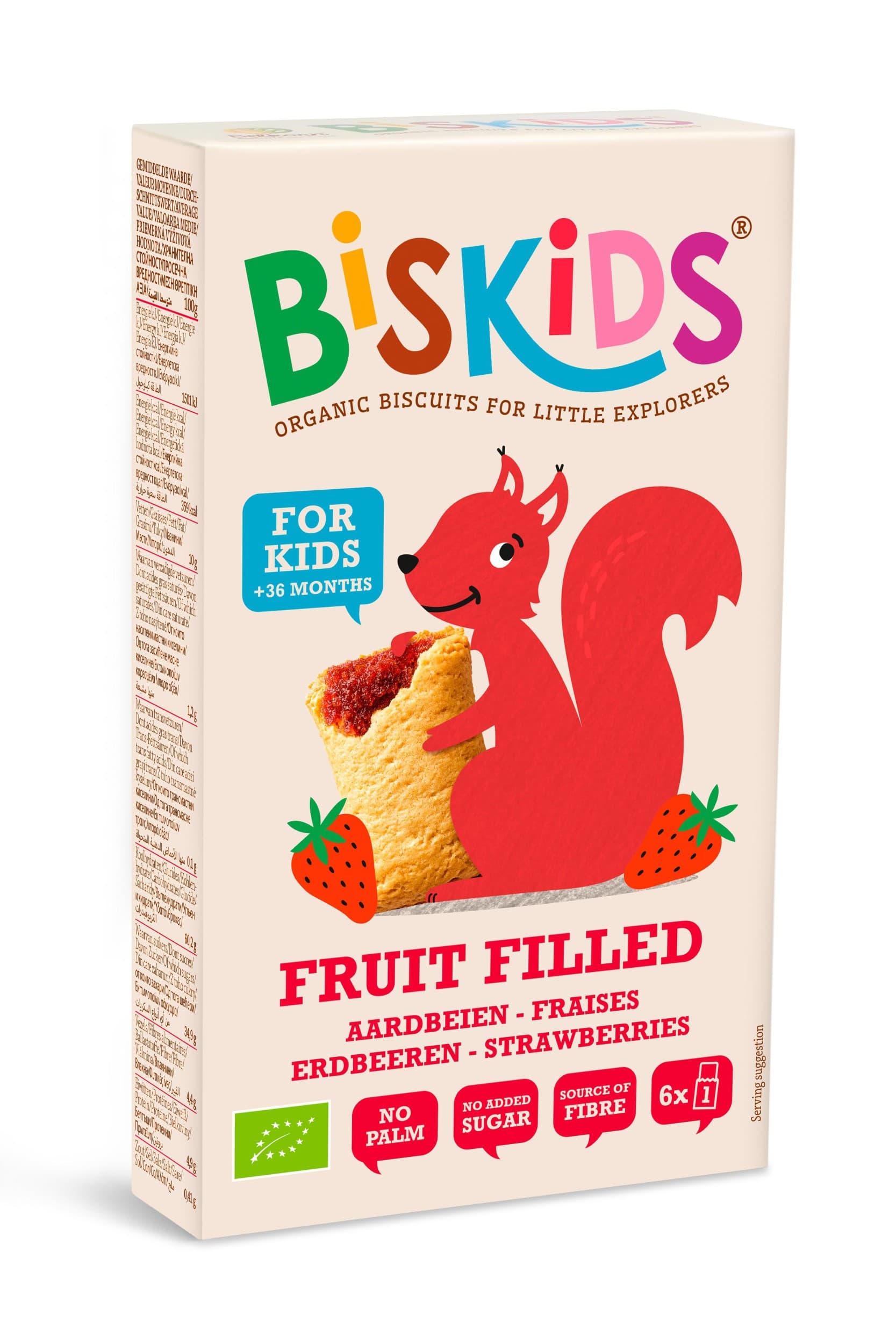 Biskids BIO měkké dětské sušenky s jahodovým pyré bez přidaného cukru 33% ovoce 120g