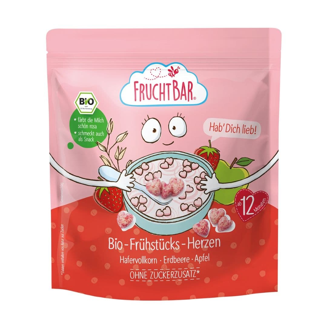 FruchtBar BIO Cereálie srdíčka s jahodami a jablkem 125g