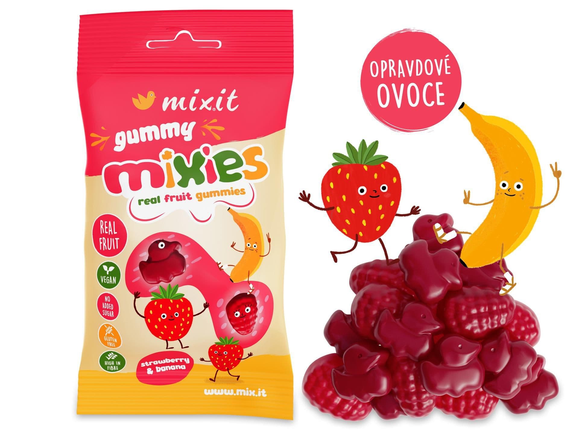 Mixit Ovocné Mixies - Jahoda & banán - přírodní želé bonbóny 35 g