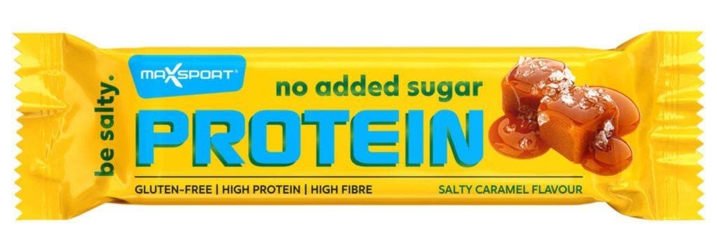 MaxSport Proteinová tyčinka s příchutí slaného karamelu v mléčné čokoládě se sladidlem, bez lepku 40g