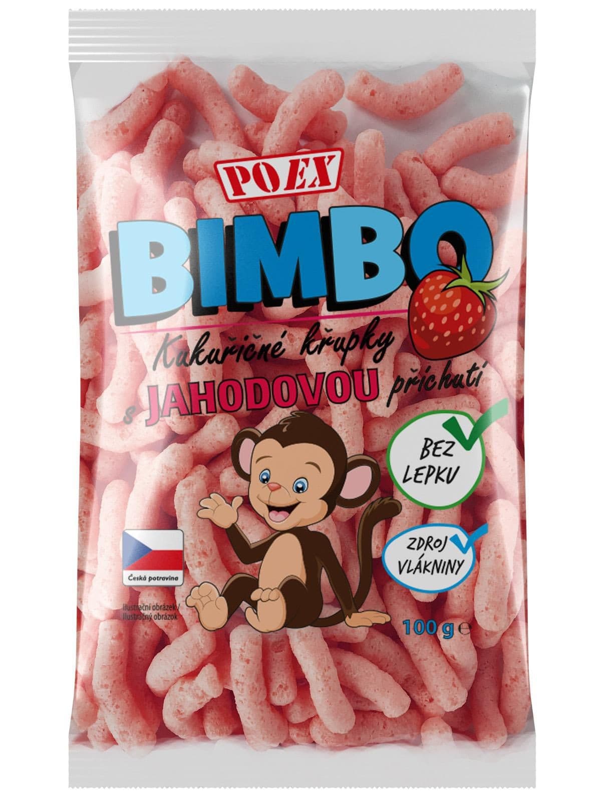 Poex Bimbo kukuřičné křupky s jahodovou příchutí bezlepkové 100g