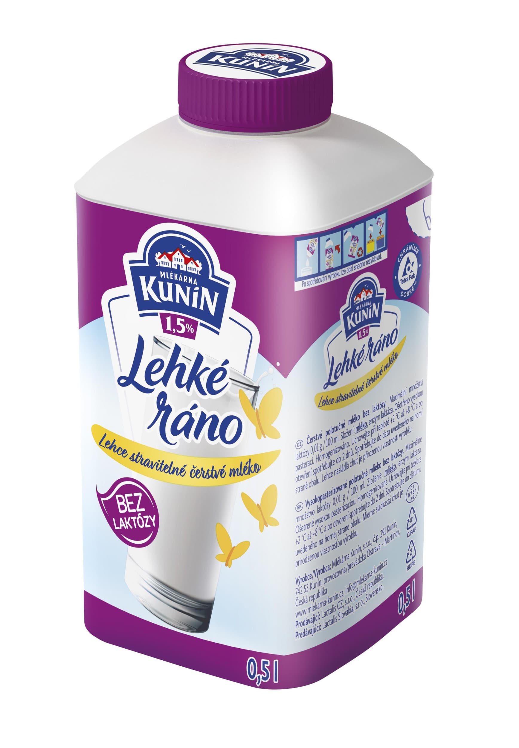 Kunín Mléko lehké ráno bez laktózy 1,5% 500ml