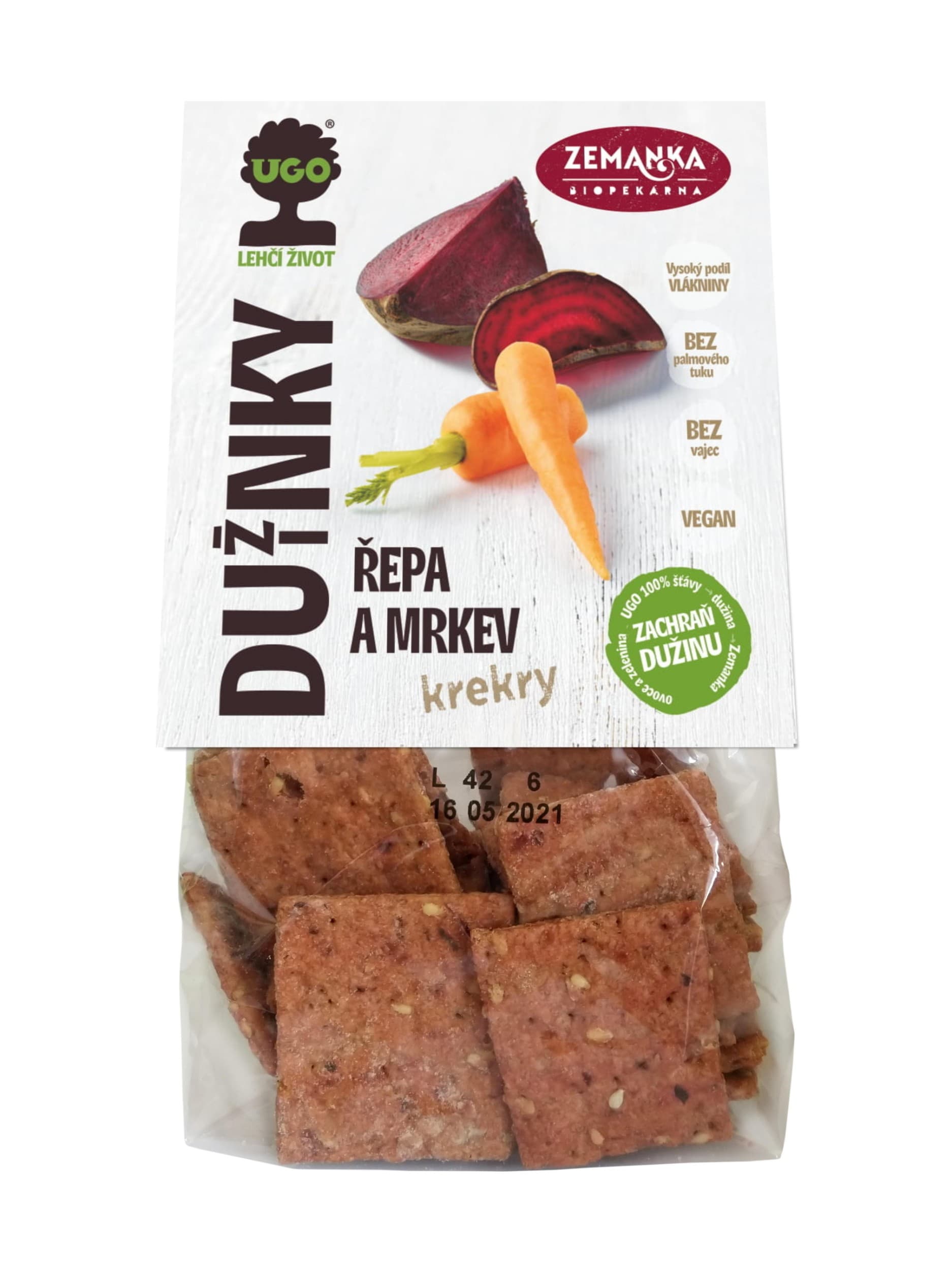Biopekárna Zemanka Slané krekry s dužinou z červené řepy a mrkve 100g