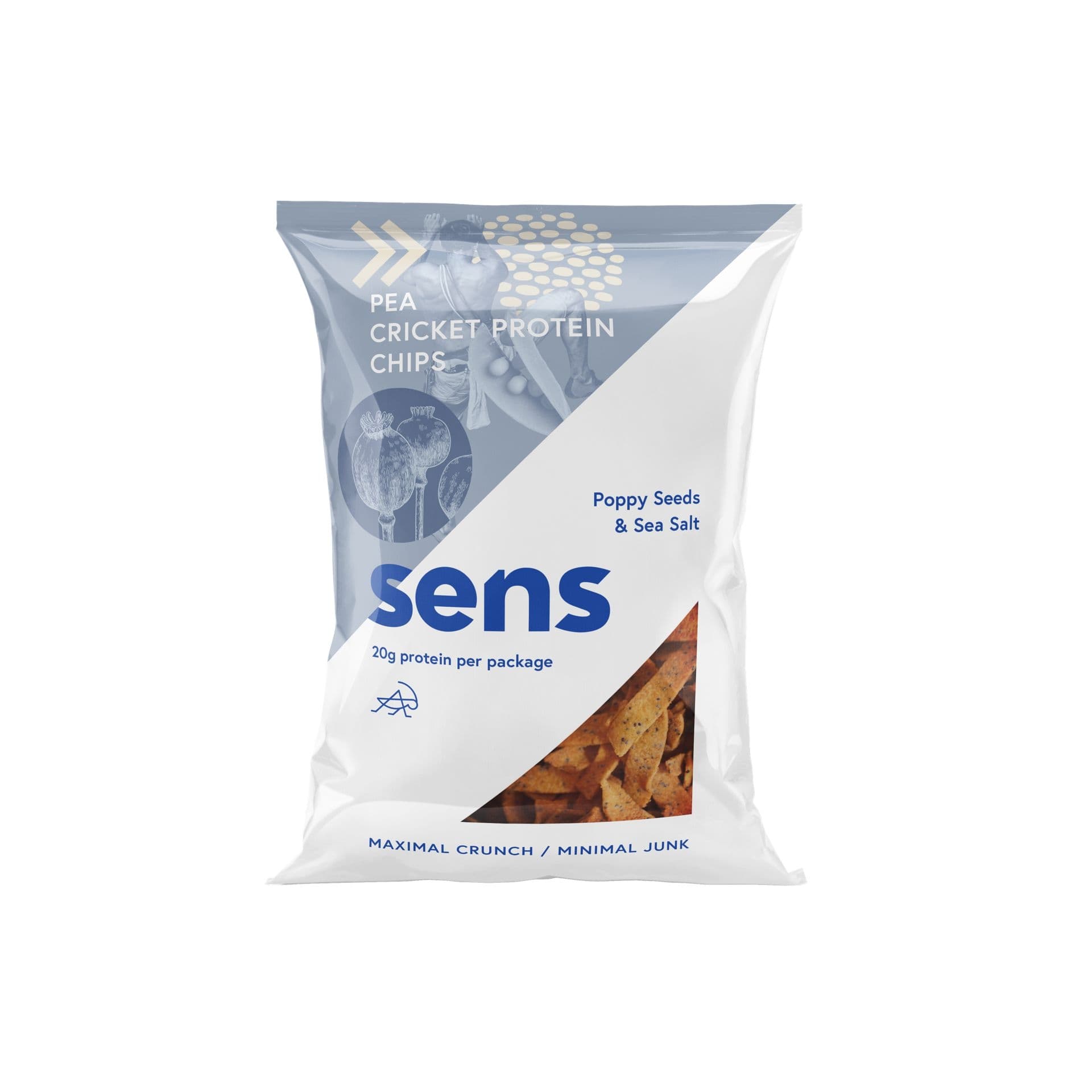 SENS Protein chipsy s cvrččím proteinem - mák & mořská sůl 80g