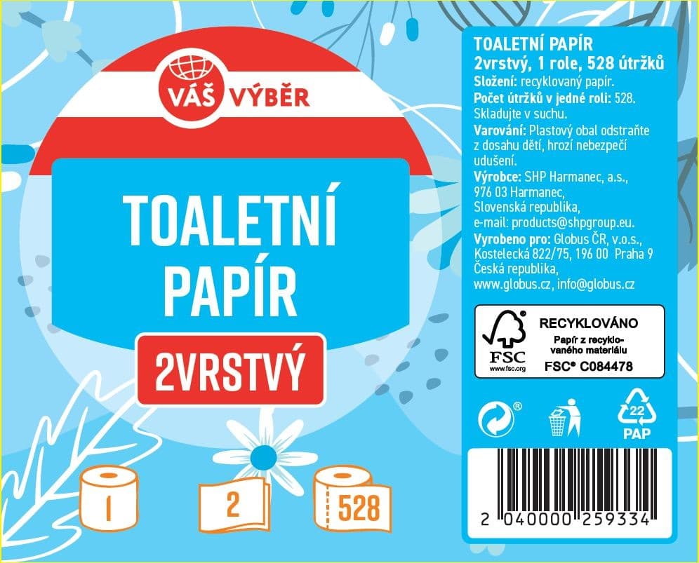 Váš Výběr Toaletní papír 2 vrstvý 68 m 1 role