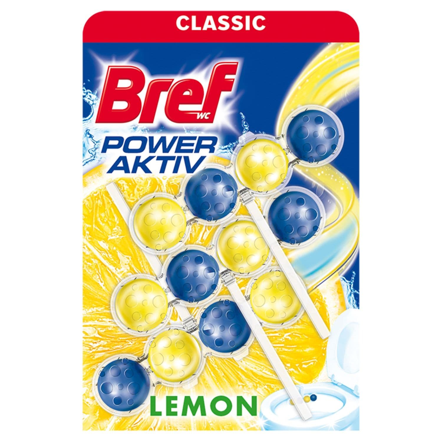 Bref Power Aktiv Fragrance Boost Lemon tuhý WC blok 3x50 g