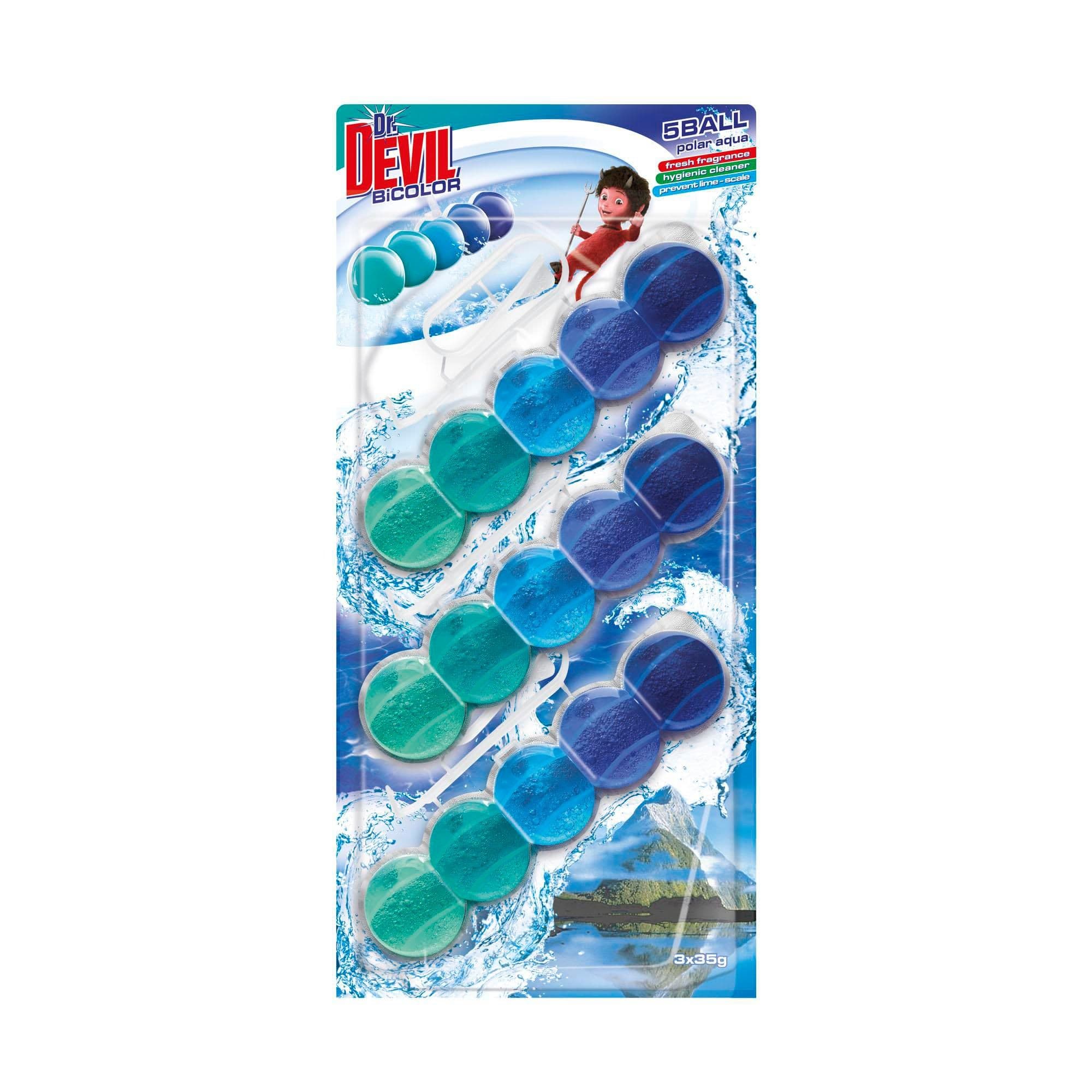 Dr.Devil Bicolor Polar Aqua 5ball Závěsný WC blok 3x35 g
