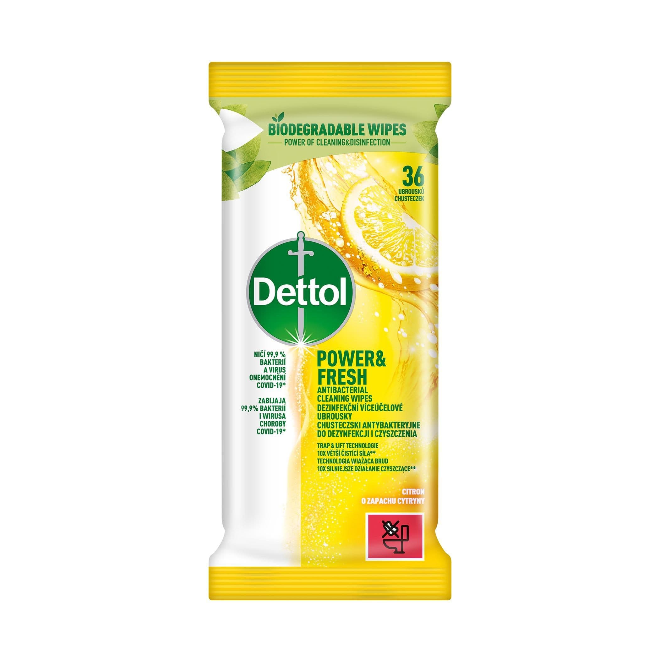 Dettol Power&Fresh Dezinfekční ubrousky Citron&Limeta 36ks