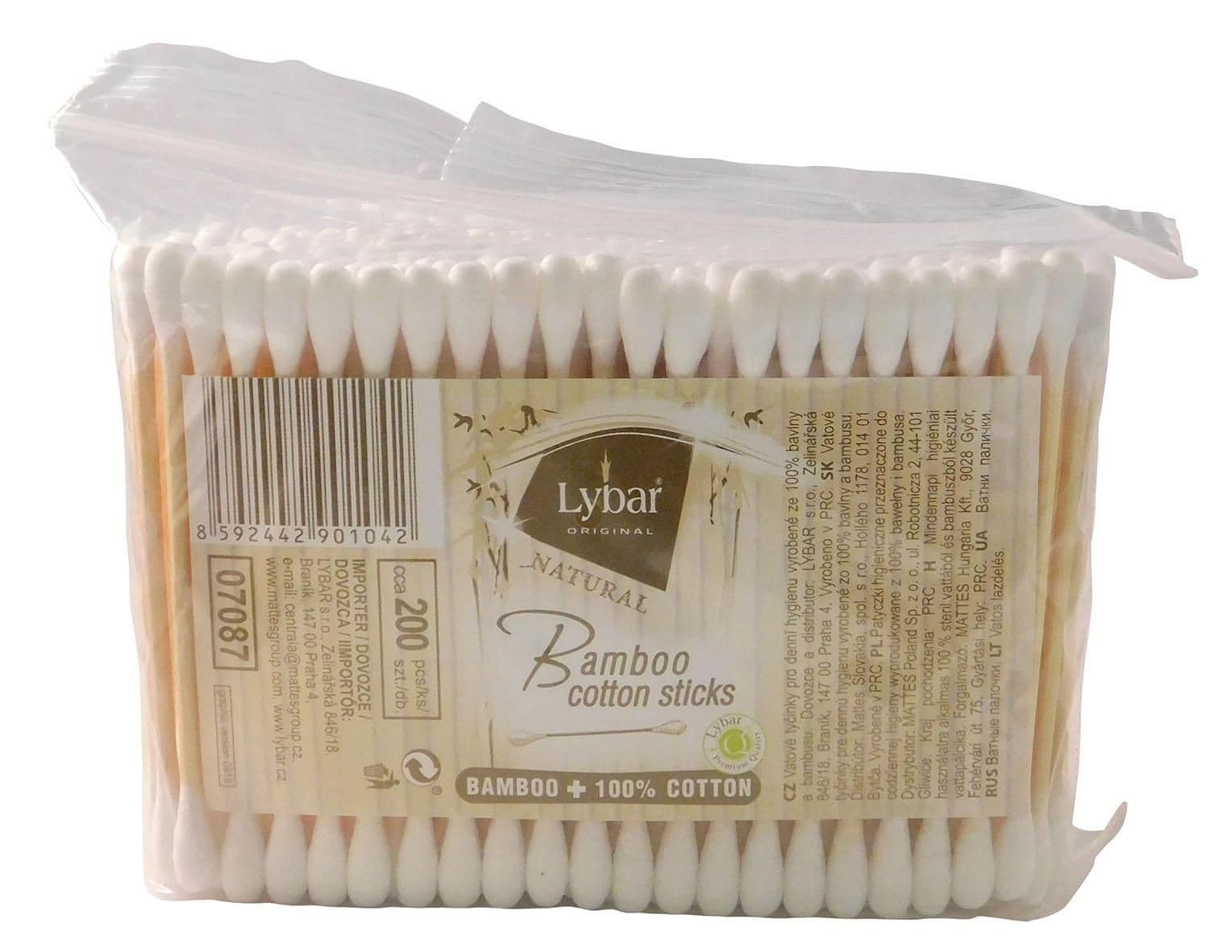 Lybar Natural Bamboo vatové tyčinky sáček 200 ks