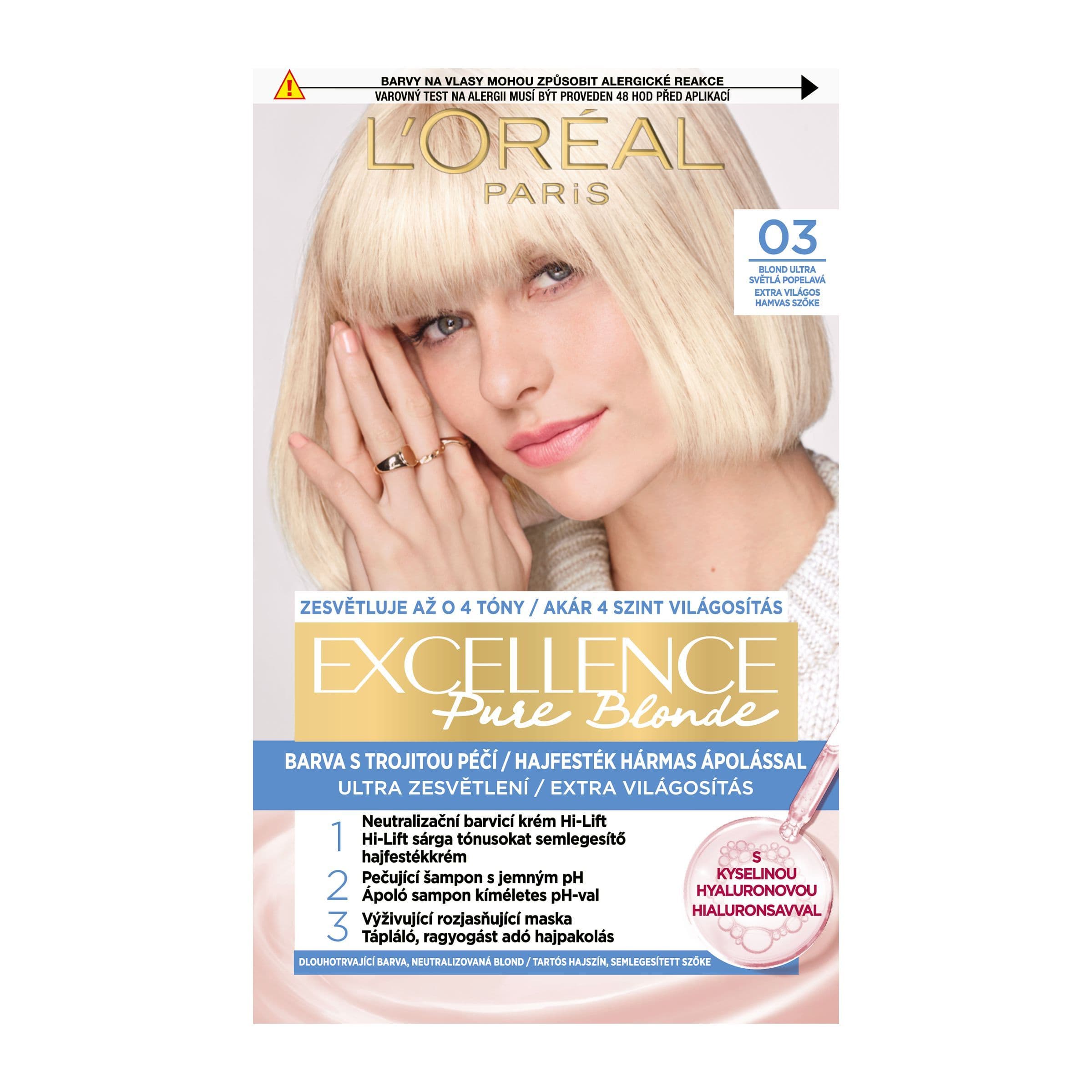 L'Oréal Paris Excellence Pure Blonde 03 Blond ultra světlá popelavá 72ml + 48ml + 12ml + 60ml