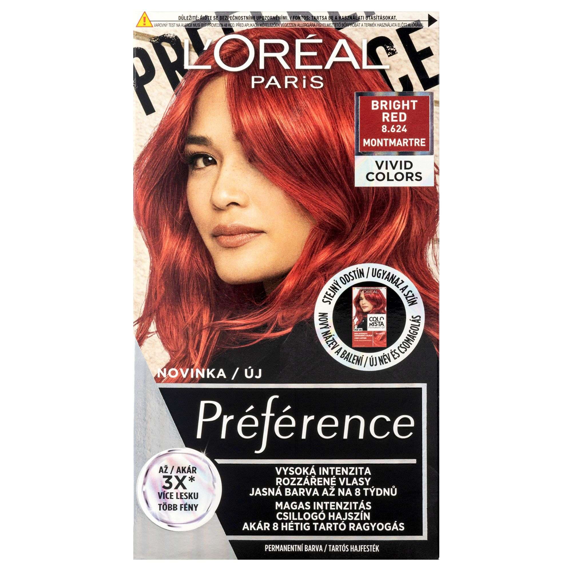 L'Oréal Paris Préférence Vivid Colors permanentní barva na vlasy 8.624 Montmartre Bright Red 150 ml