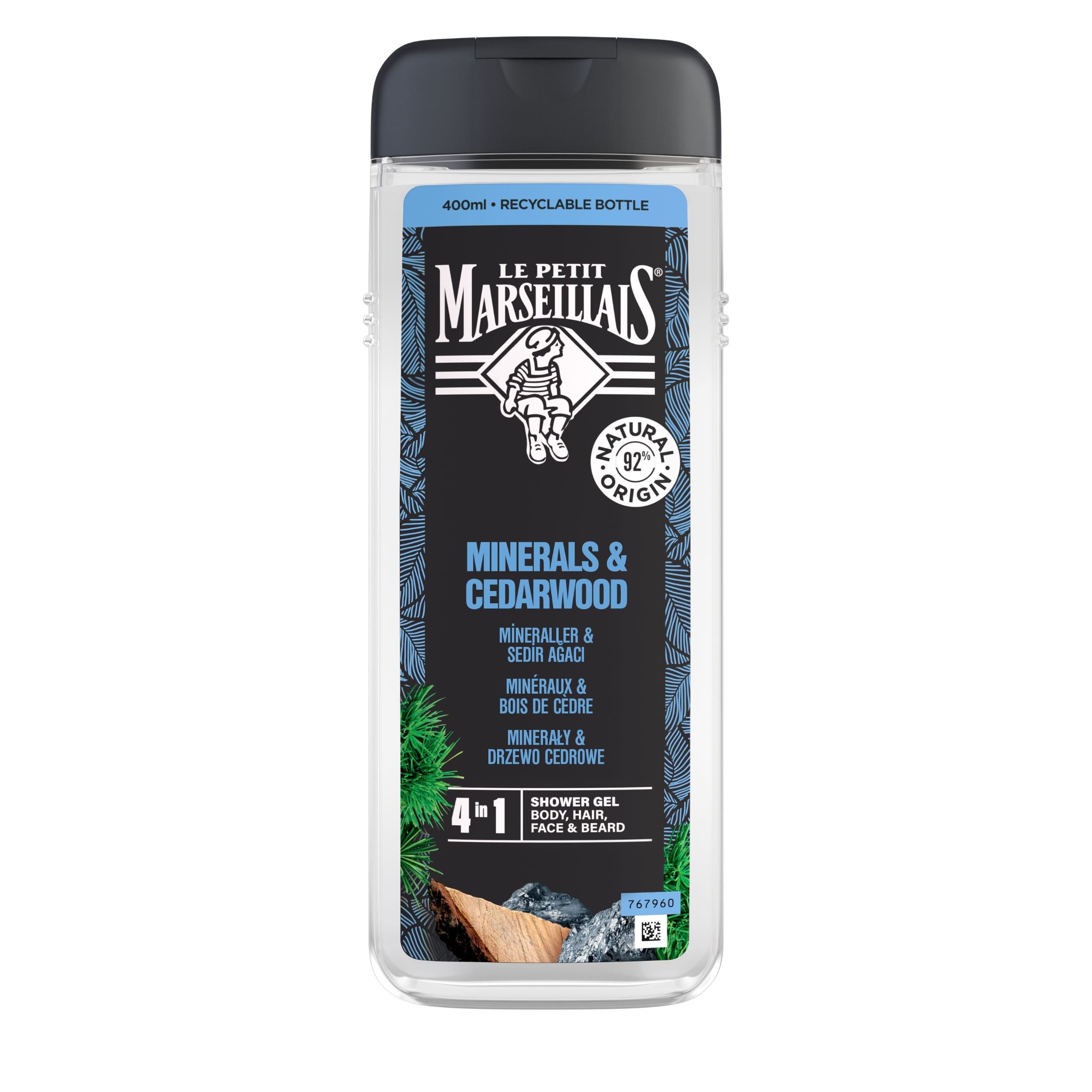 Le Petit Marseillais® sprchový gel Minerály a cedrové dřevo 4 v 1 na tělo, vlasy, obličej a vousy 400 ml