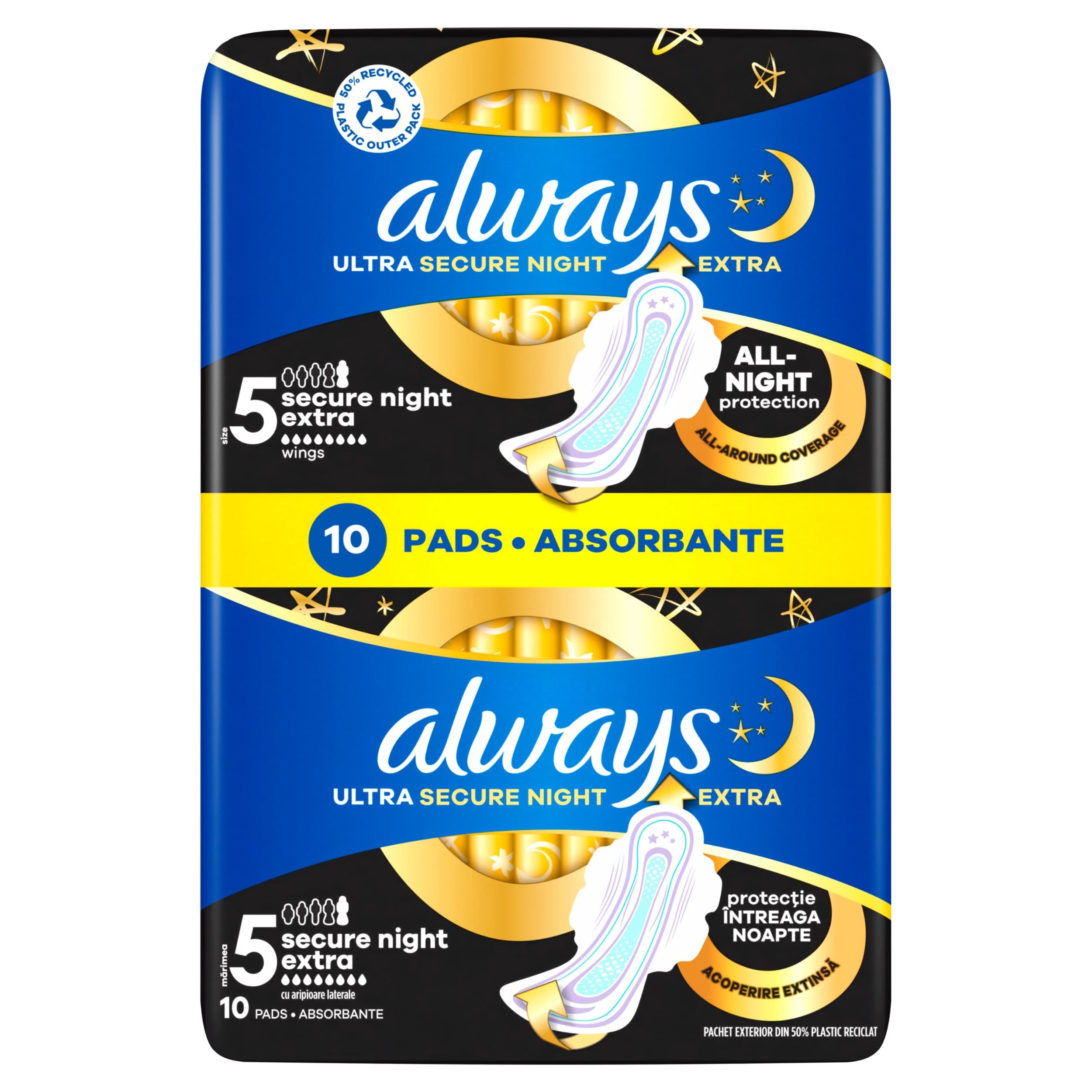 Always Ultra Hygienické Vložky Secure Night Extra velikost 5 s křidélky 10 ks