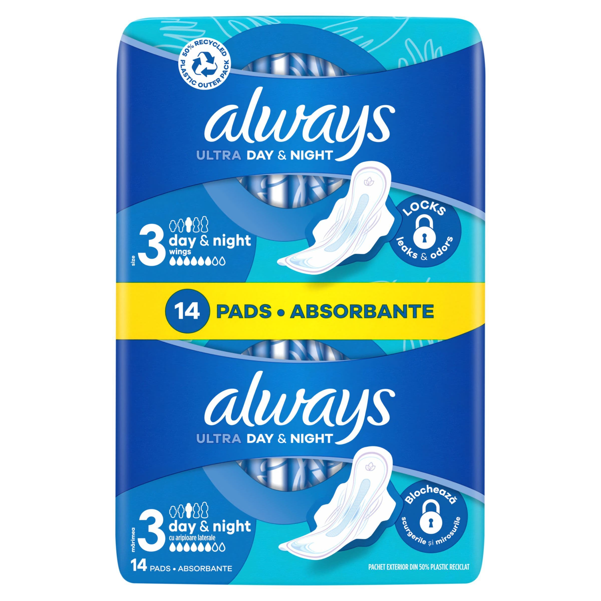 Always Ultra Hygienické Vložky den a noc velikost 3 křidélka 14 ks