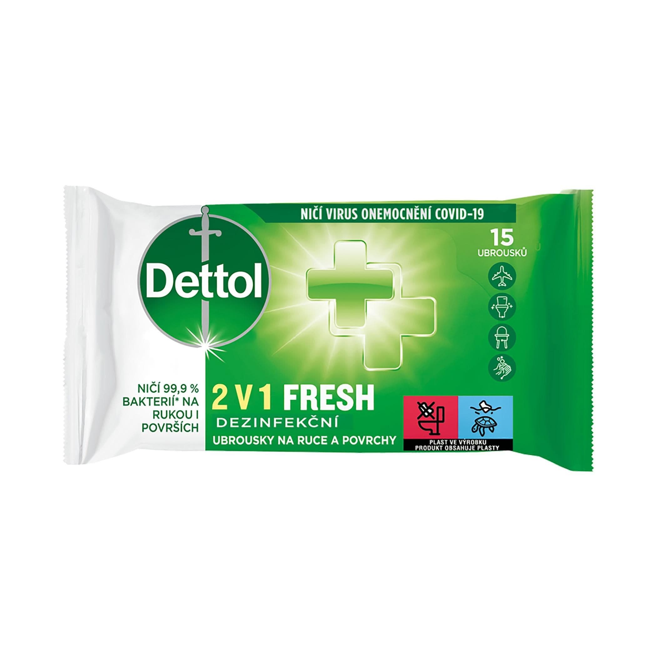 Dettol Dezinfekční ubrousky 2v1 na ruce a povrchy 15 ks