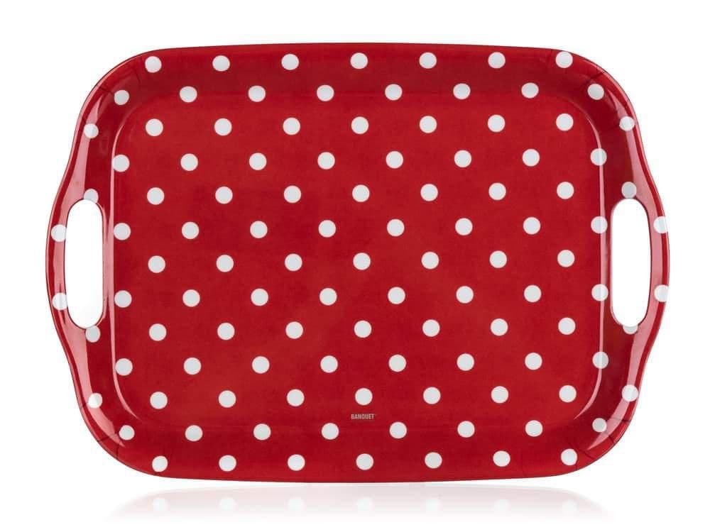 Banquet Tác s uchy melaminový DOTS 36 x 25,5 cm, červený