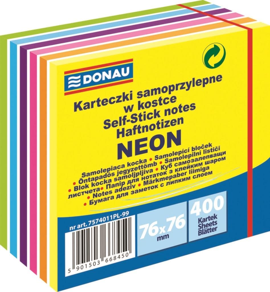 Donau Samolepicí bločky, 76 x 76 mm, 400 listů neon-pastelové barvy