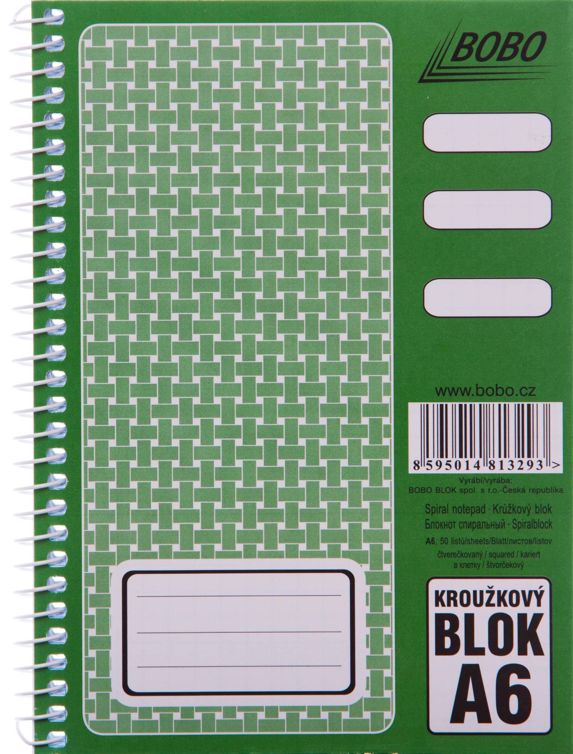Kroužkový blok A6 čtverečkovaný B.V. 1 ks
