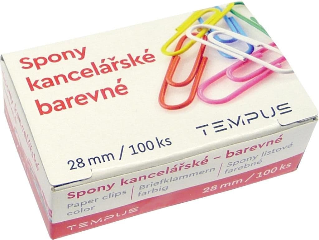 Spony kancelářské 28mm 100 kusů barevné
