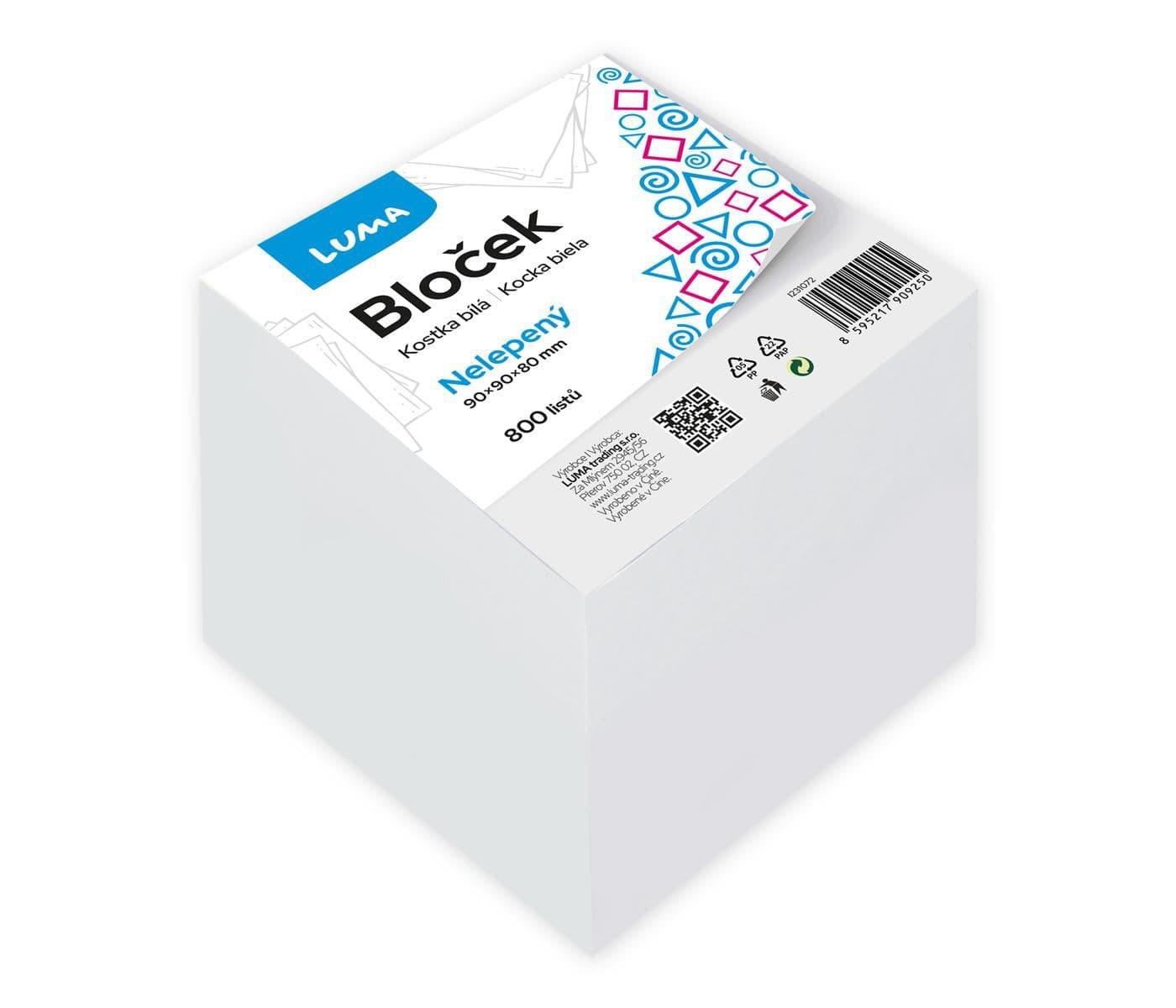 LUMA bloček kostka bílá 90 x 90 x 80mm, nelepená