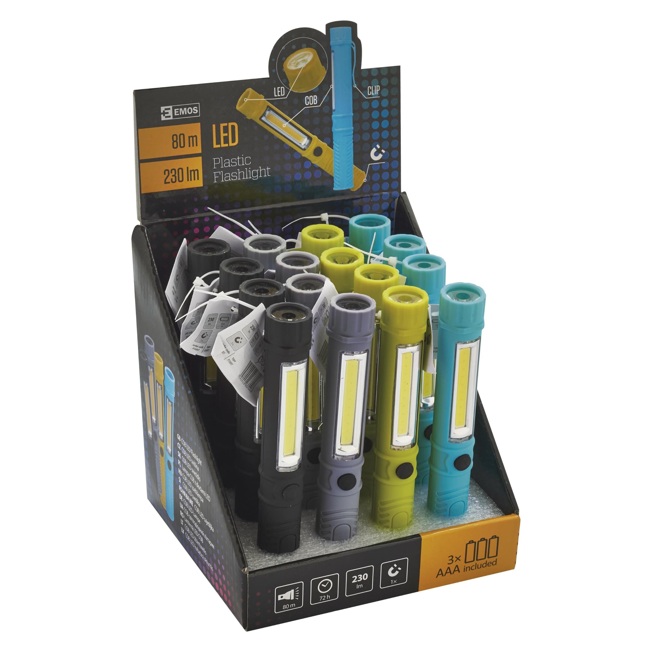 Emos LED svítilna plastová, 3W COB LED + 1x LED, na 3x AAA