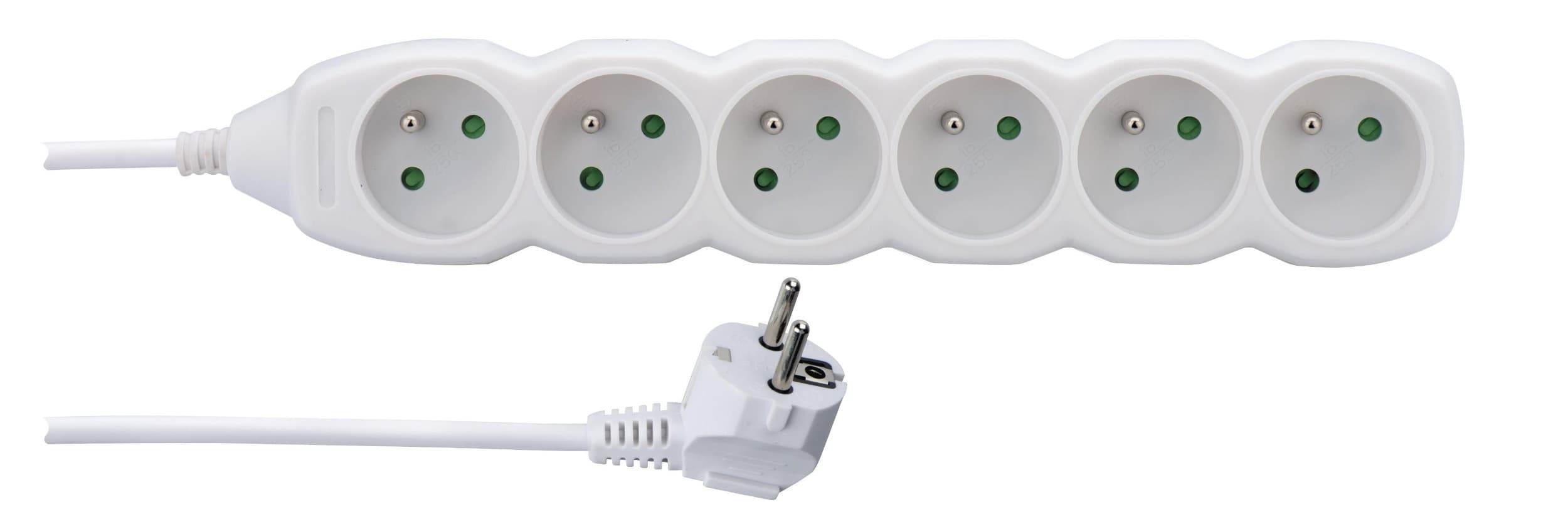 Prodlužovací kabel 6 zásuvek bílý 2 m