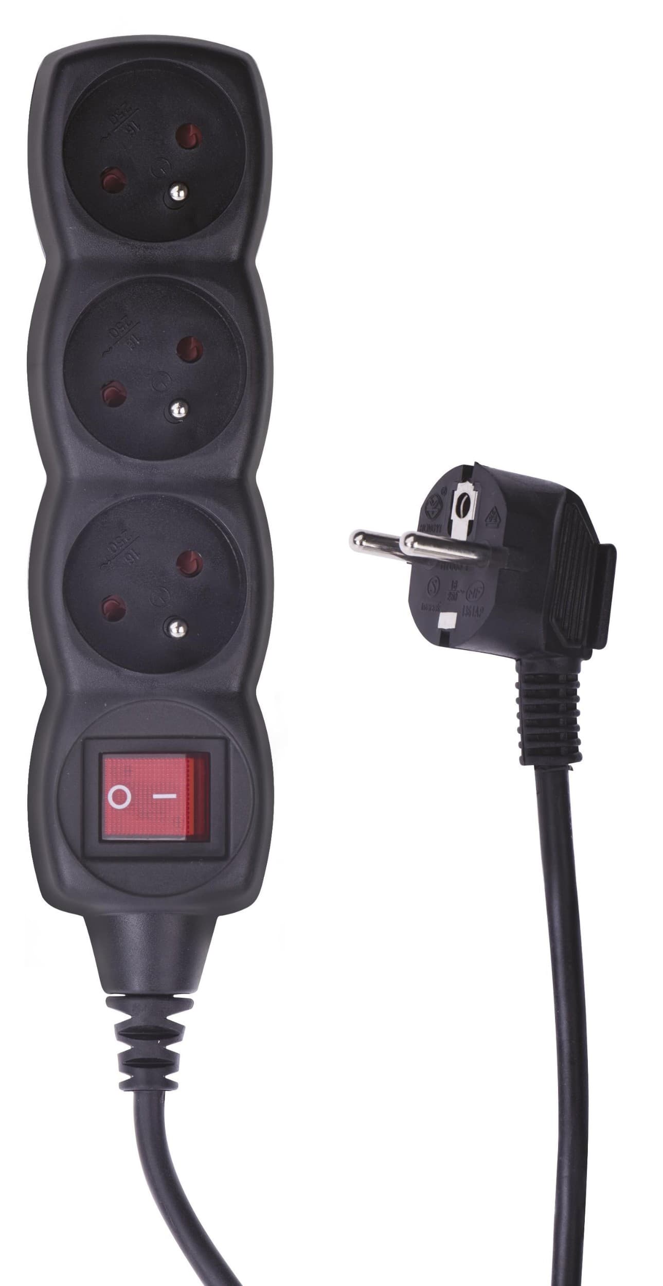 Prodlužovací kabel s vypínačem 3 zásuvky černý 3 m