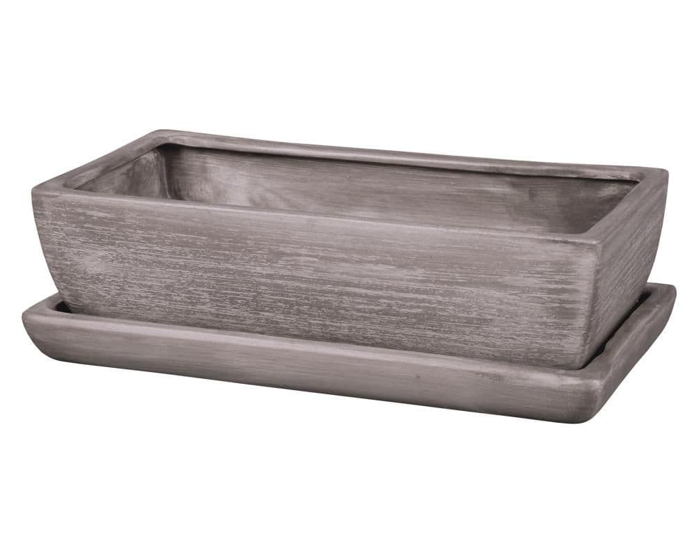 Truhlík KAKTUS GREY + podmiska keramický šedý matný 28cm