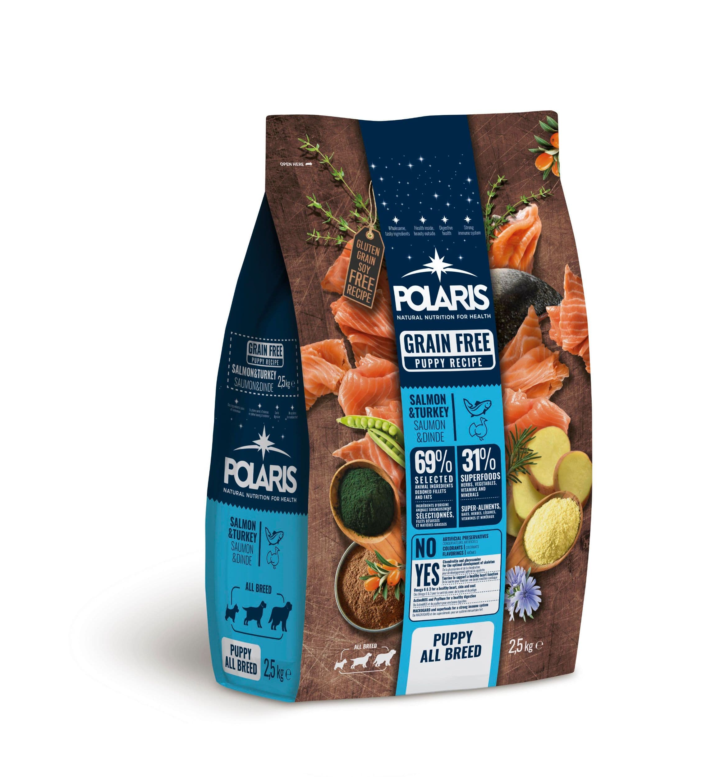 Polaris bezobilné granule s čerstvým masem Junior s krůtím a lososem 2,5kg