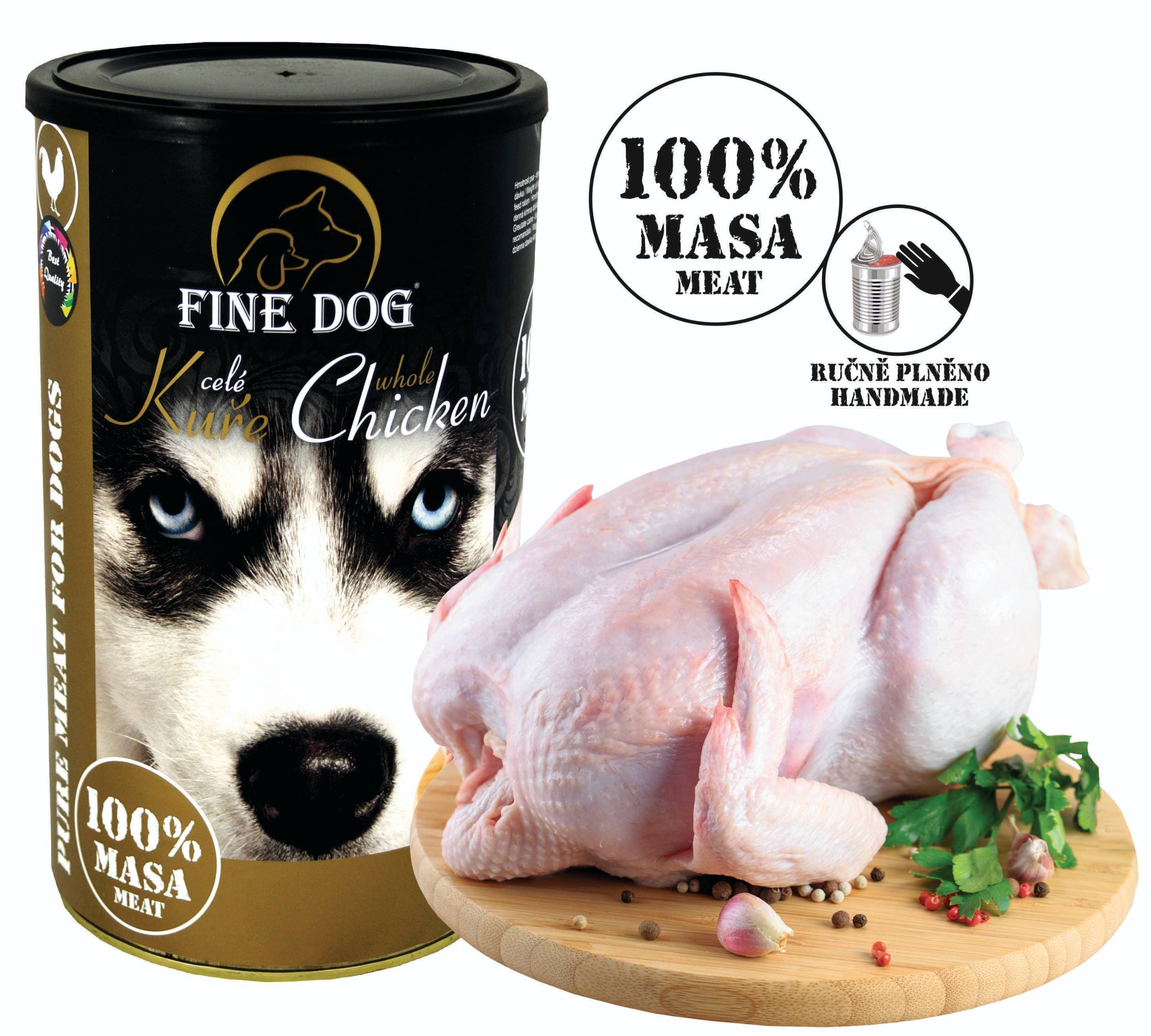 Fine Dog konzerva extra celé kuře 100% masa 1200 g