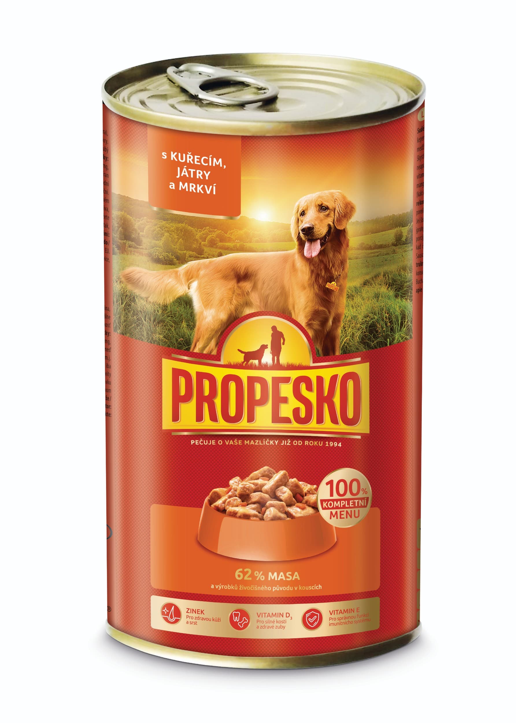 Propesko kousky pes kuřecí, játra, mrkev v omáčce 1240 g