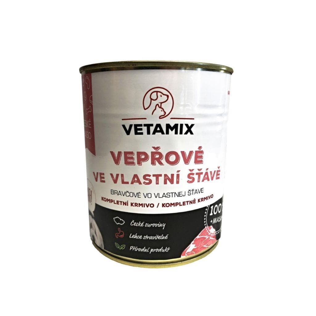 Vetamix konzerva pro psy vepřové ve vlastní šťávě 800 g