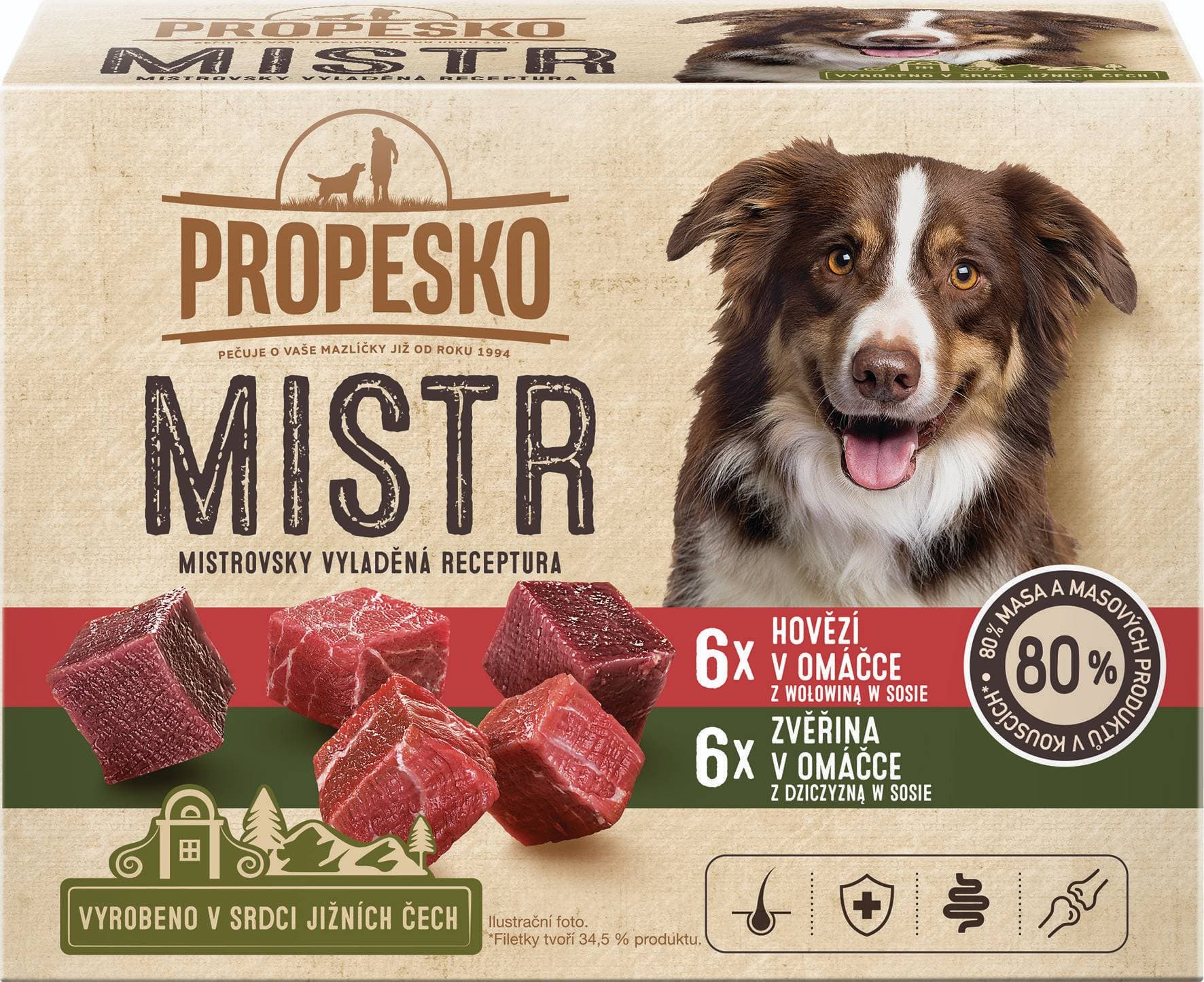 Propesko Mistr filetky s hovězím v omáčce a zvěřinou v omáčce 12 x 85 g