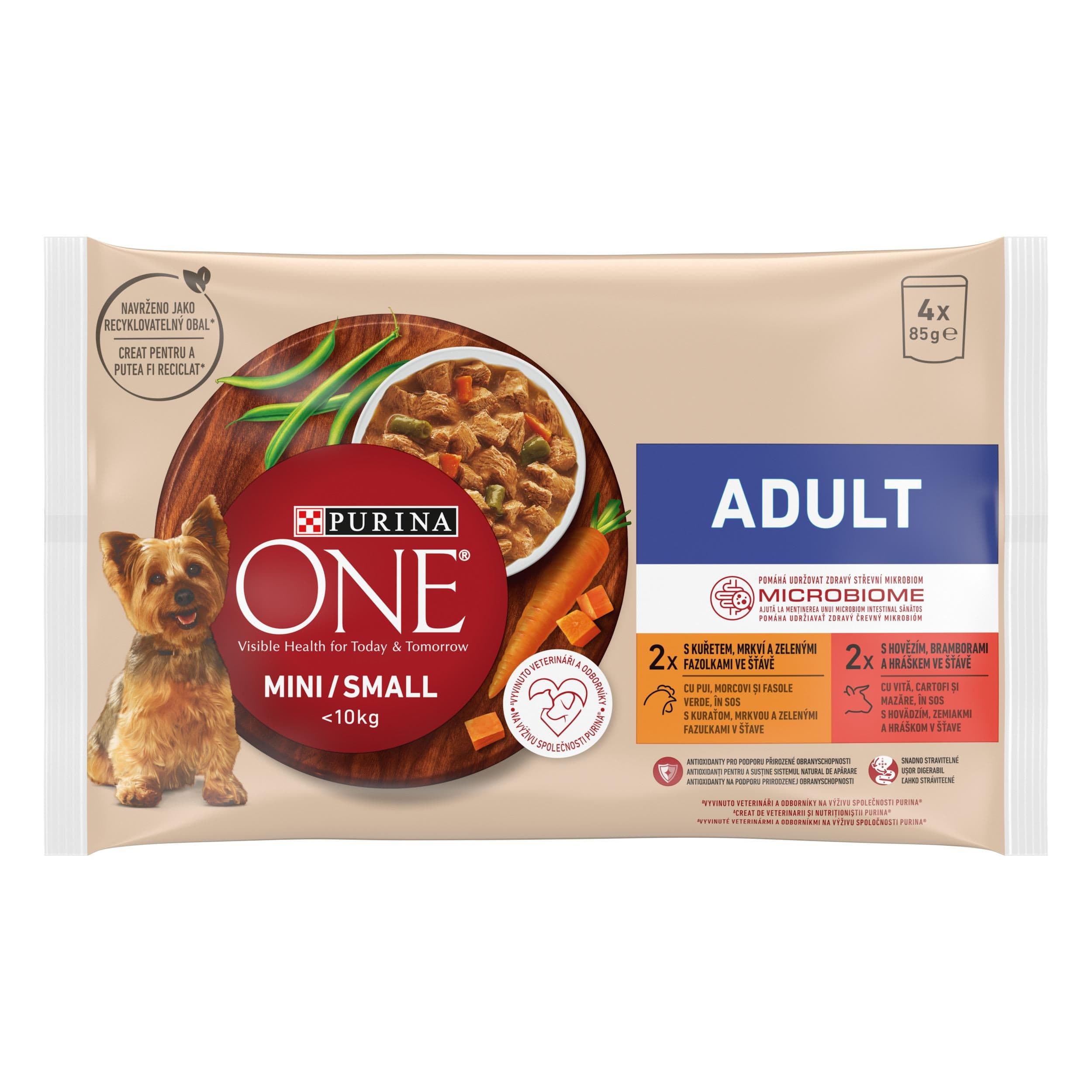 One Mini Adult Kuře a hovězí ve šťávě 4 x 85 g