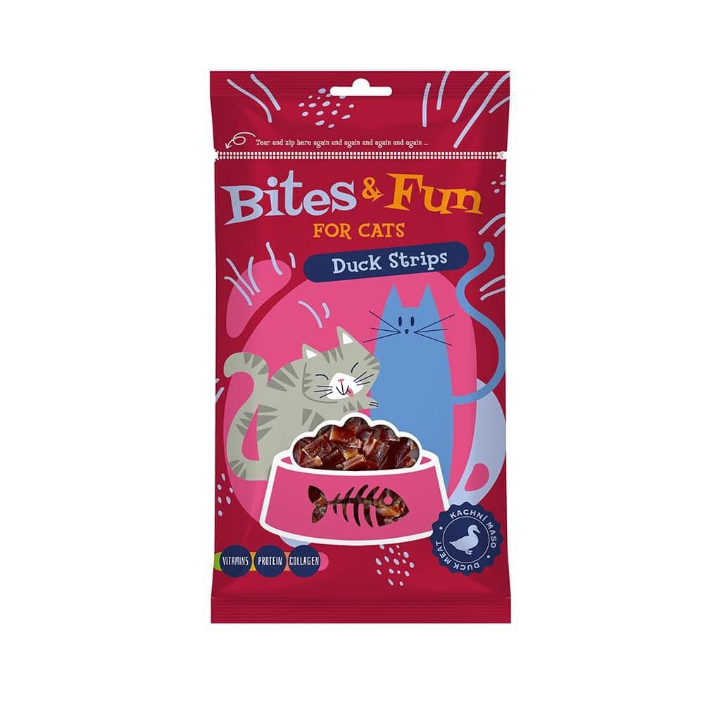 Bites&Fun kachní stripsy pro kočky 60 g