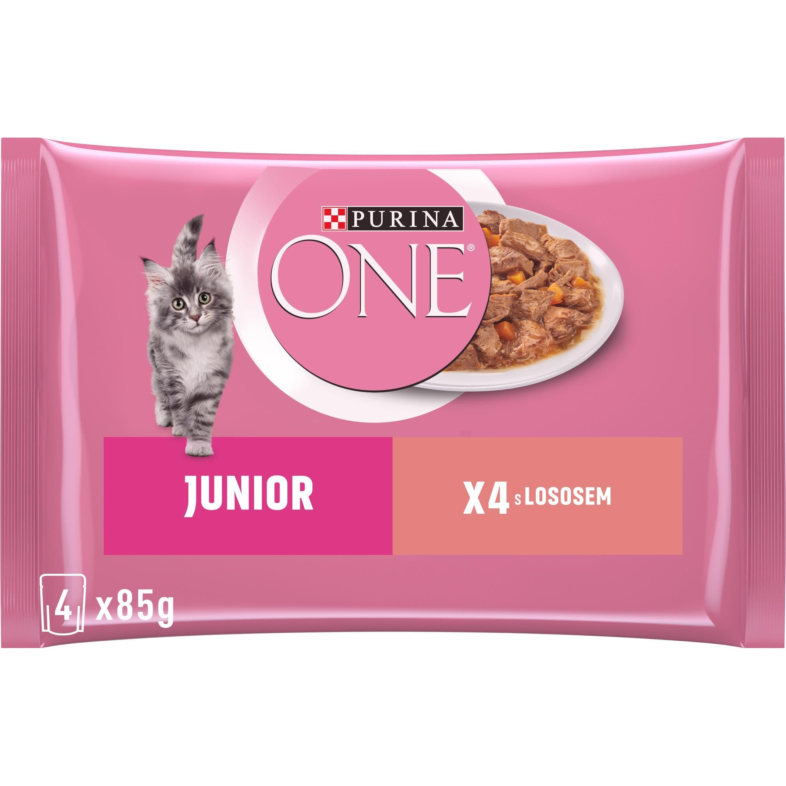 Purina ONE JUNIOR kapsičky - multibalení s lososem a mrkví ve šťávě 4 x 85g