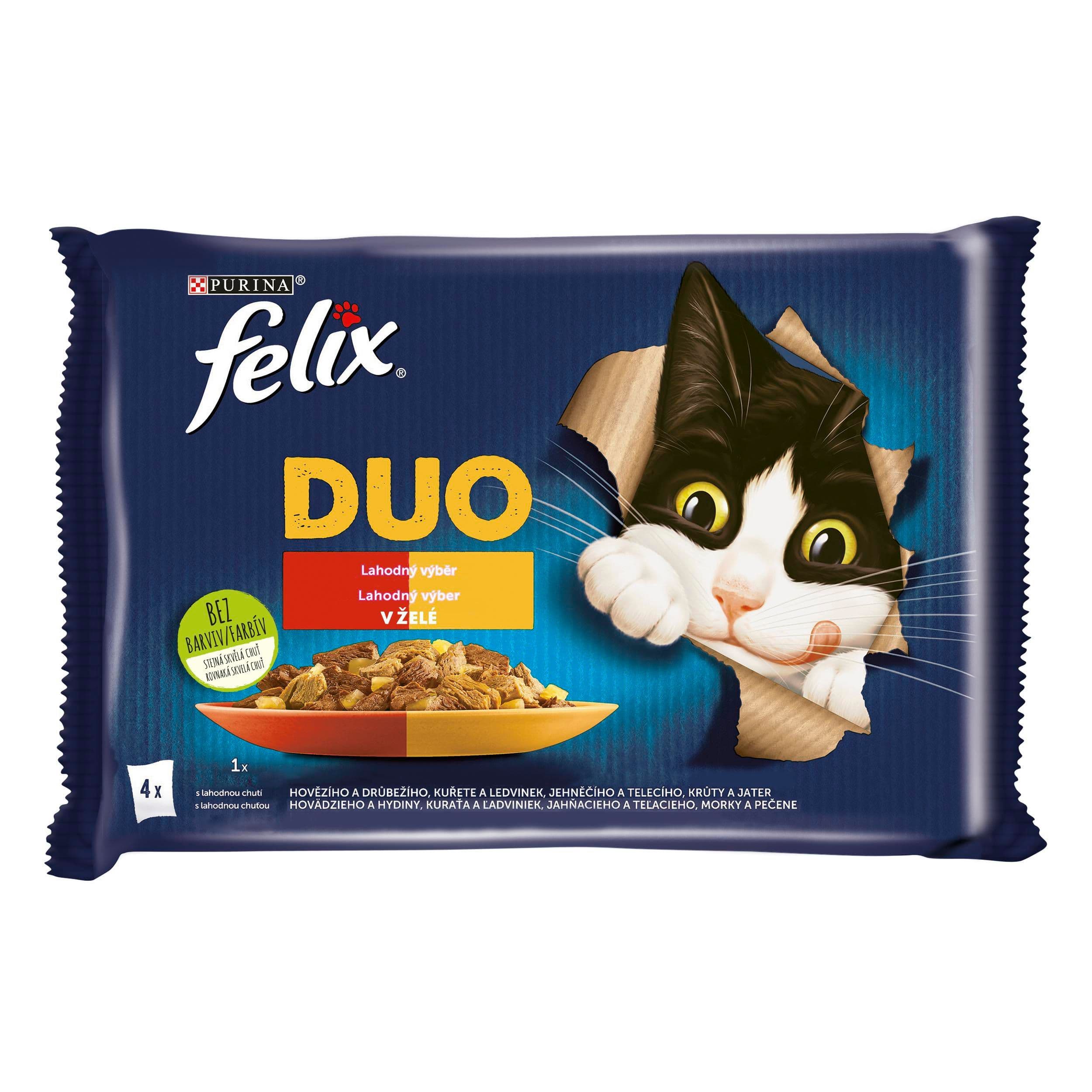 FELIX Fantastic DUO Multipack hovězí/drůbeží, kuřecí/ledvinky, jehněčí/telecí, krůtí/játra 4x85g