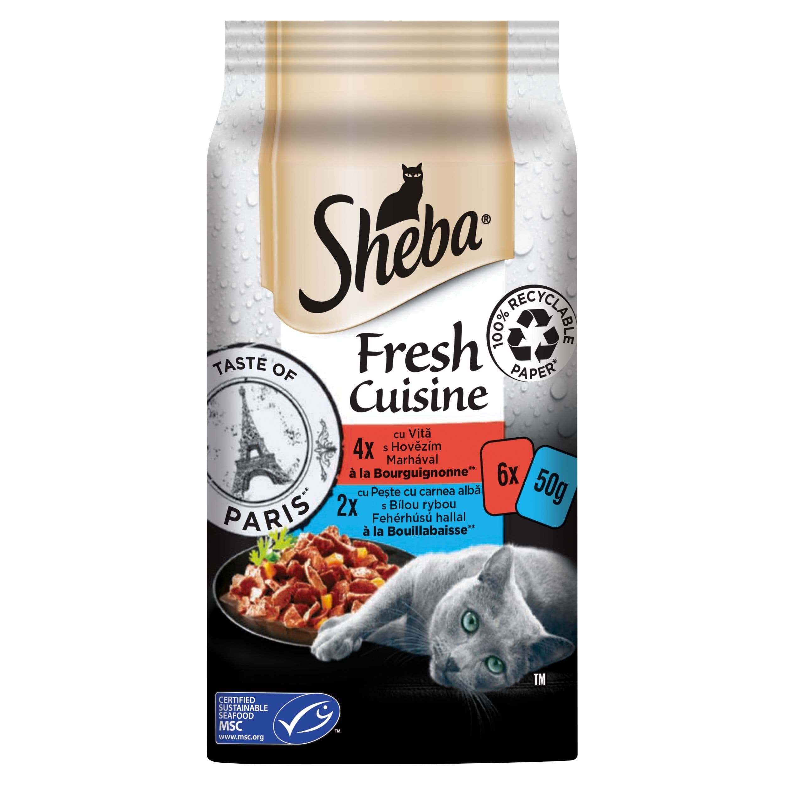 Sheba Taste of Paris kapsička s hovězím a Bílou rybou pro dospělé kočky 6 x 50 g