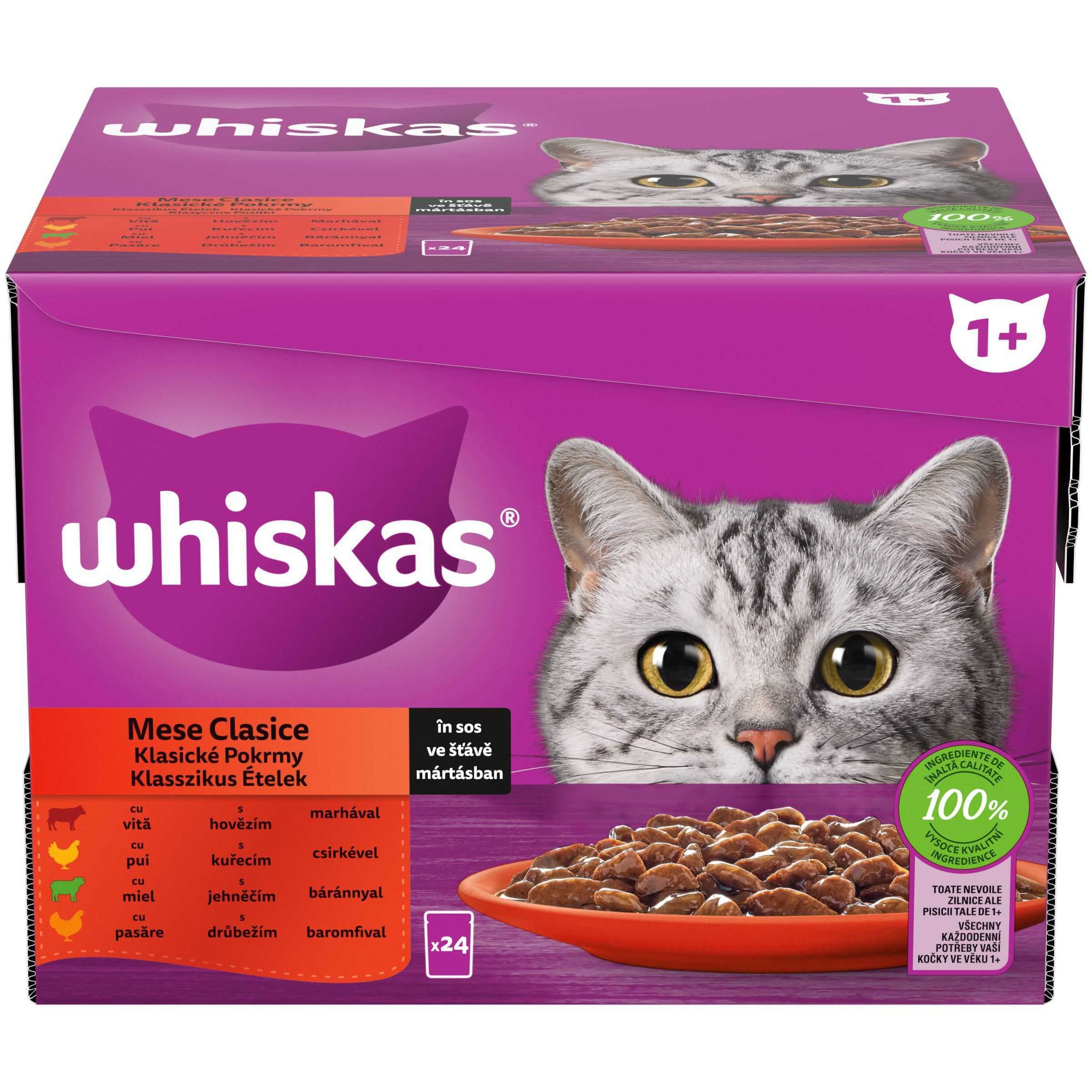 Whiskas kapsičky klasický výběr ve šťávě pro dospělé kočky 24 x 85g