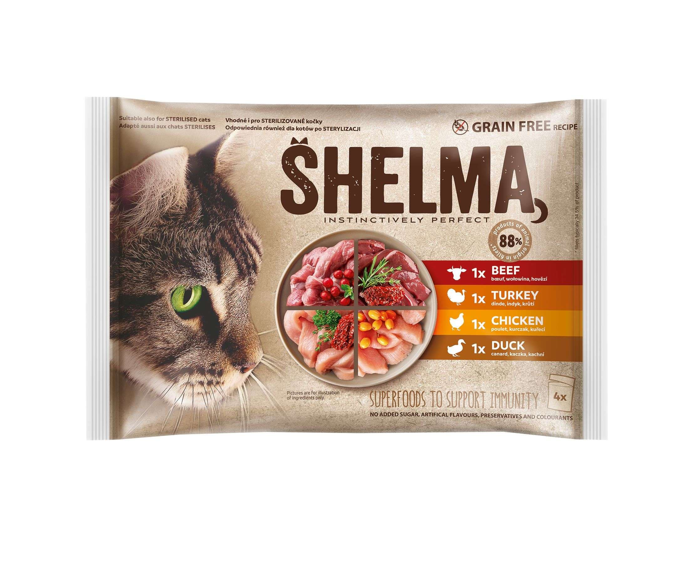 Shelma kapsa pro kočky 4 druhy masa 4x85 g
