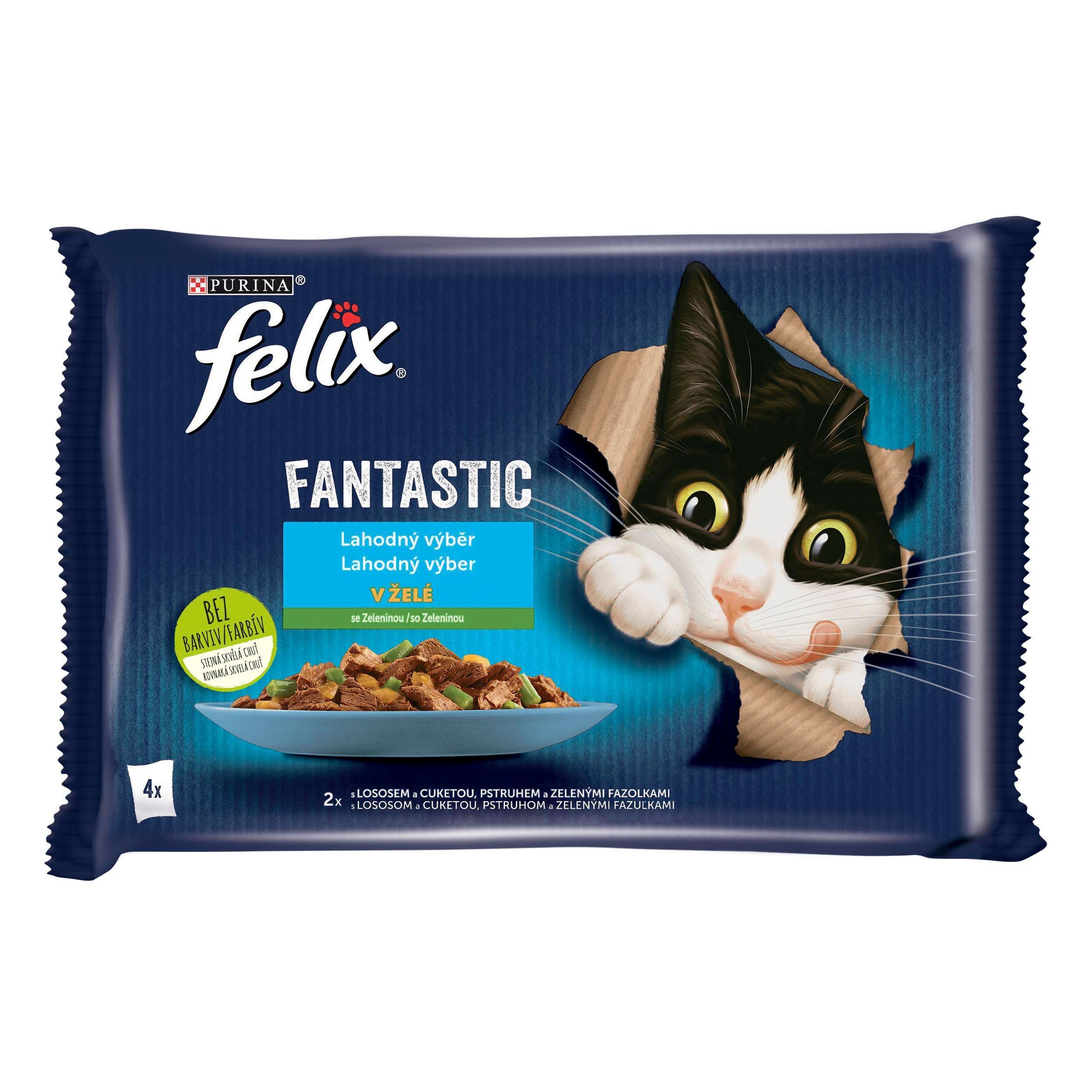 FELIX Fantastic Multipack s lososem a cuketou/se pstruhem a zel.fazolkami 4x85g