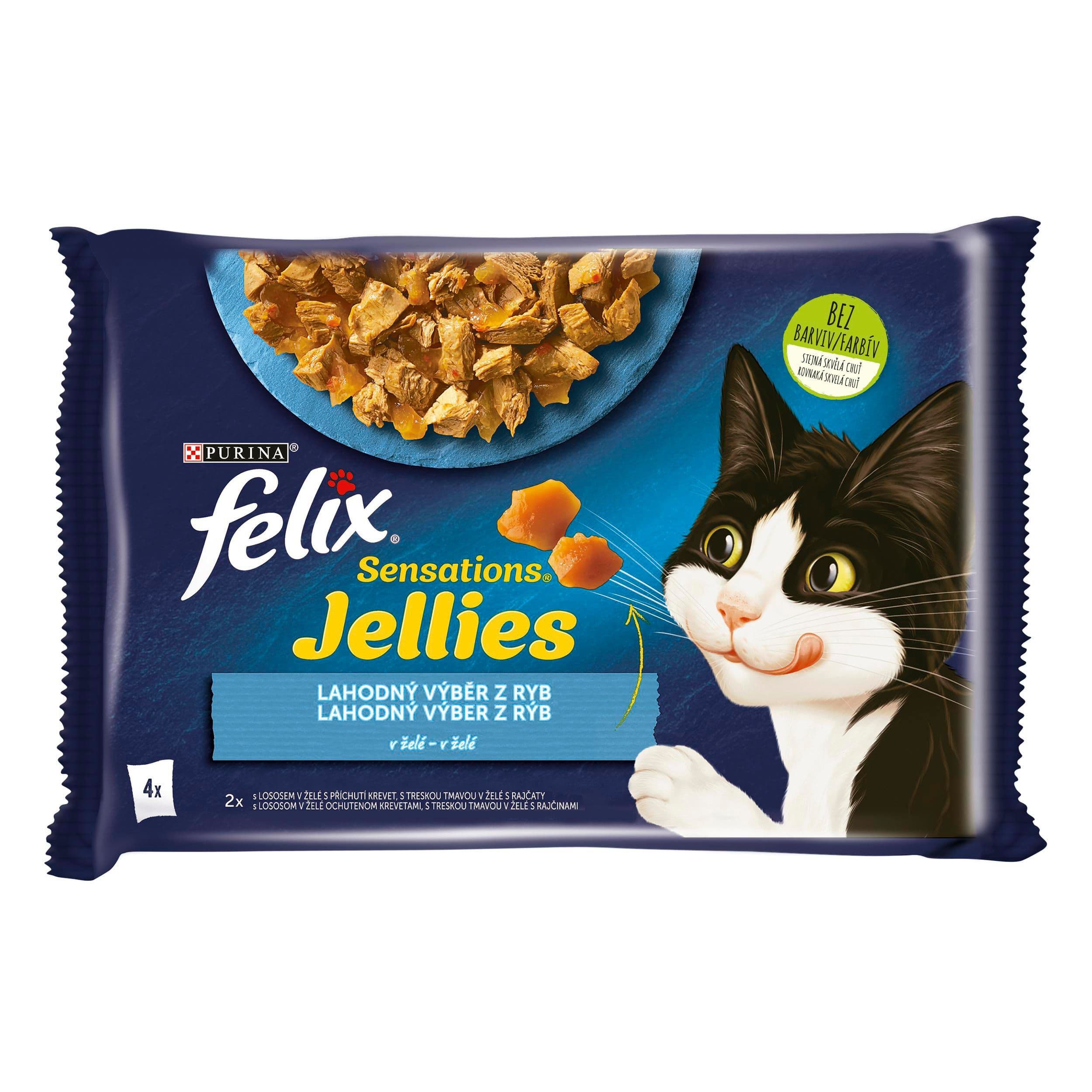 FELIX Sensations Jellies Multipack s lososem a treskou v ochuceném želé 4x85g