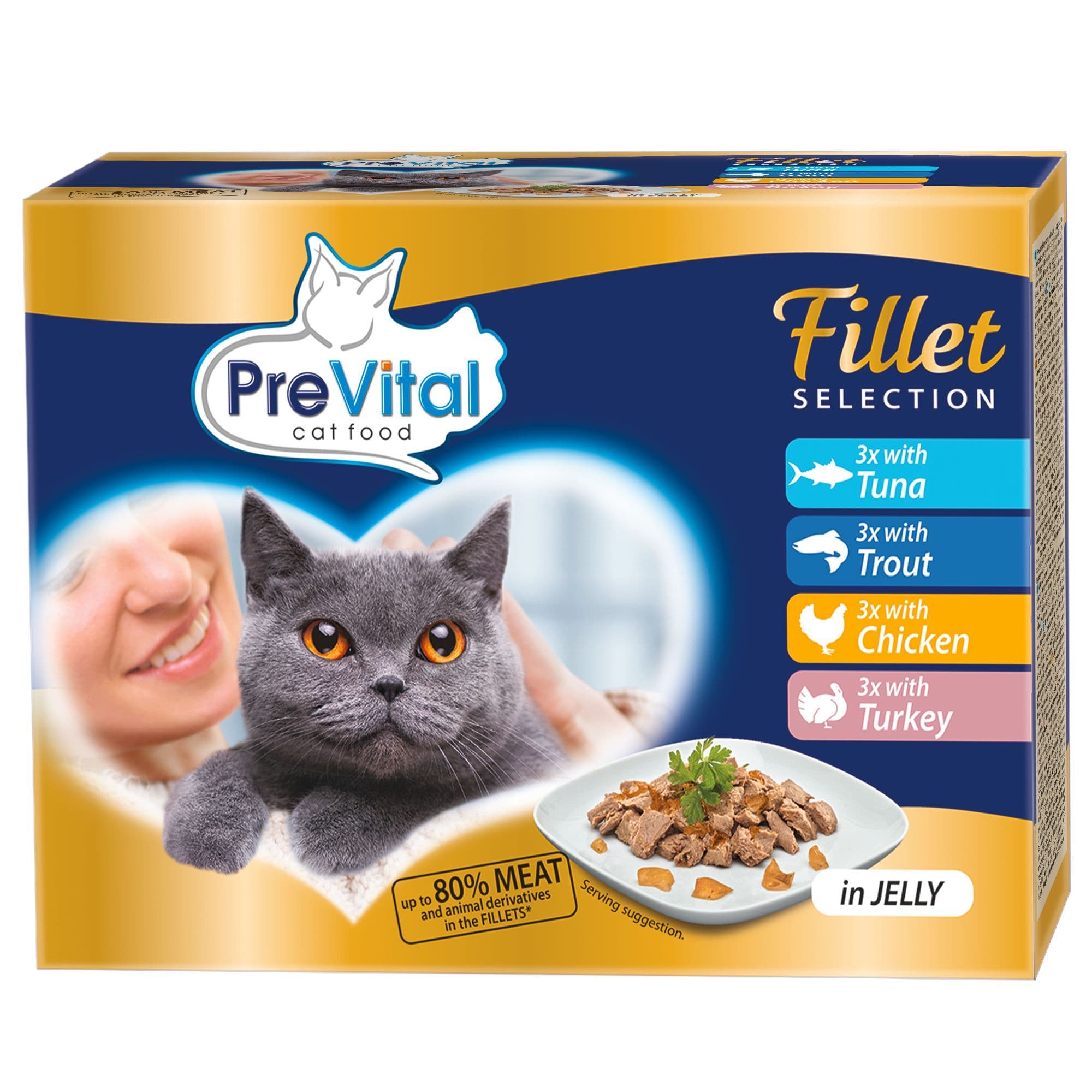 PreVital Naturel Kompletní krmivo pro dospělé kočky kuře-krůta-pstruh-tuňák 12x85 g